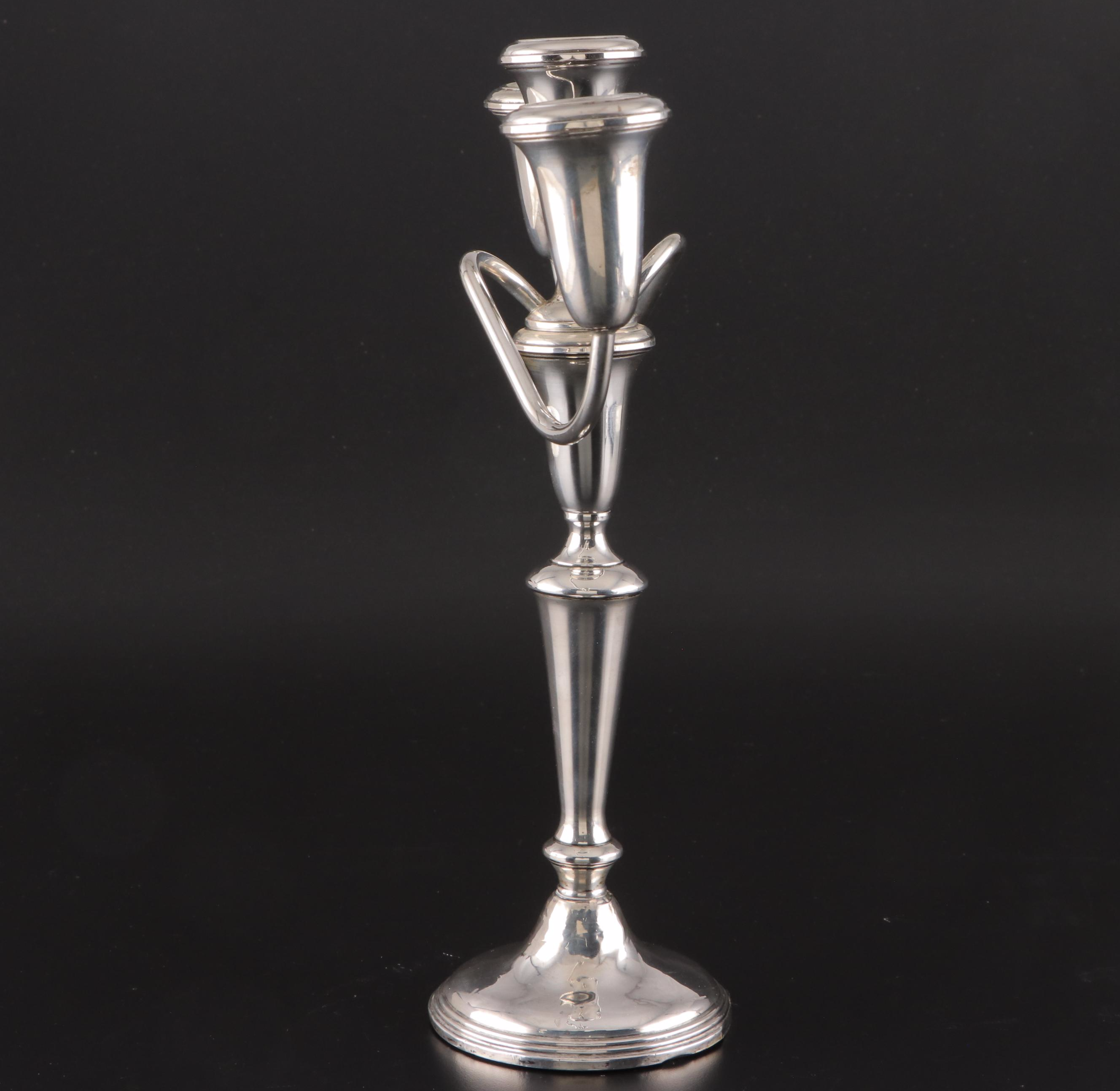 Pair of Empire Sterling Silver Candelabras
