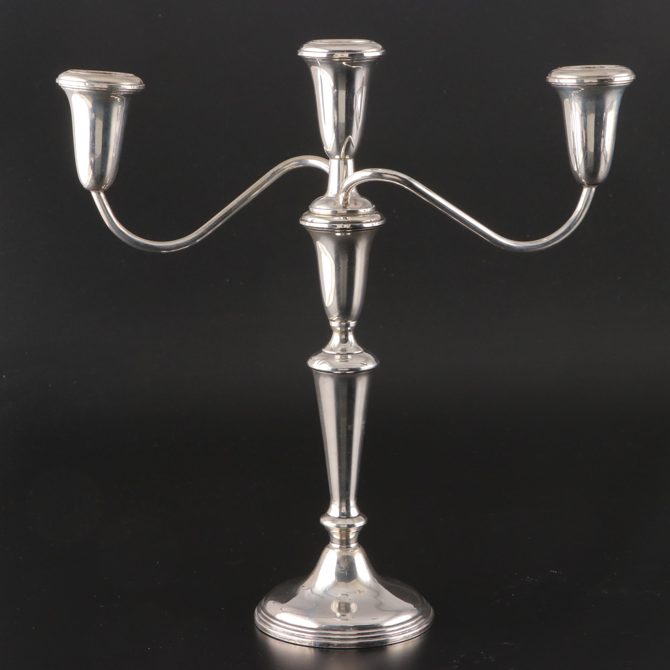 Pair of Empire Sterling Silver Candelabras