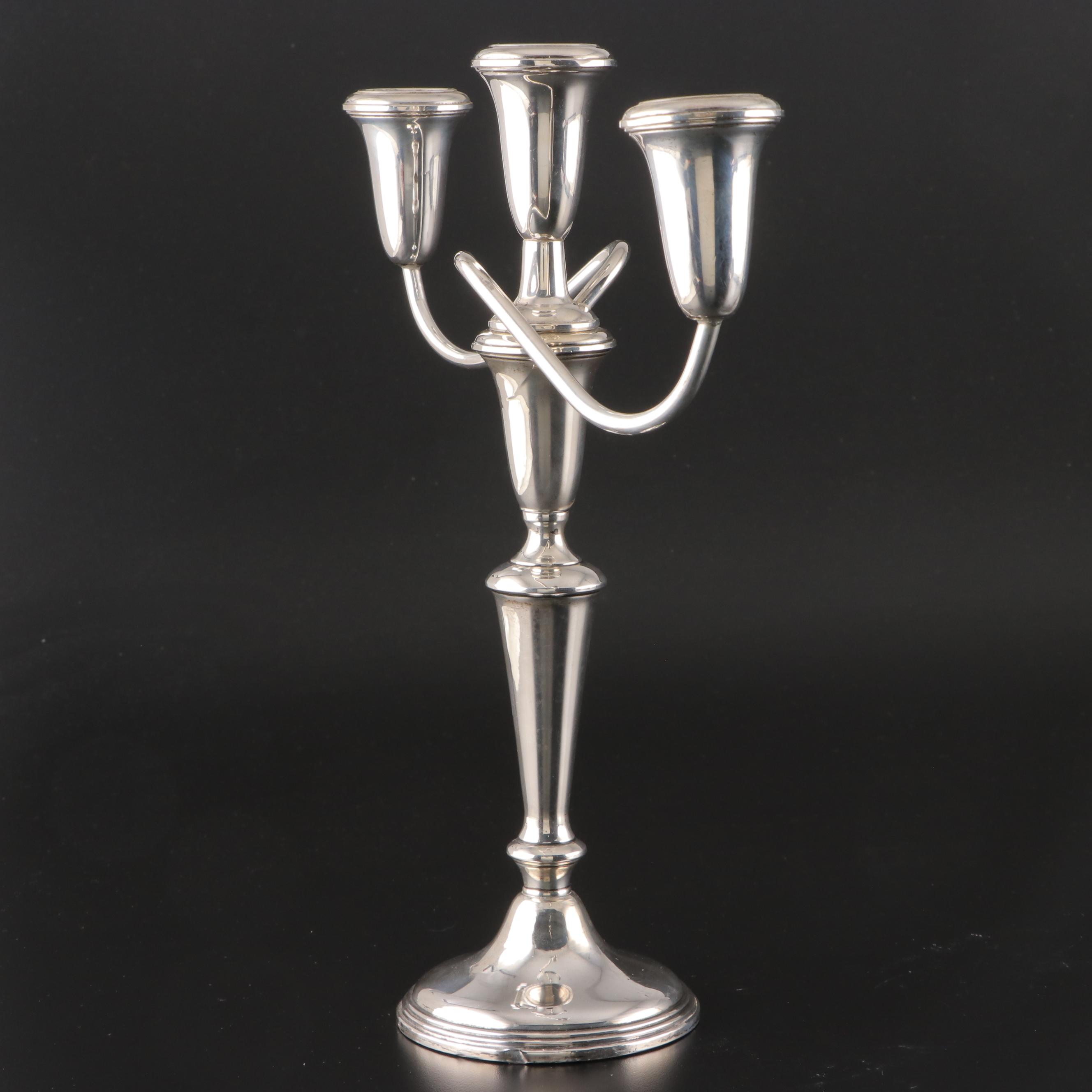 Pair of Empire Sterling Silver Candelabras