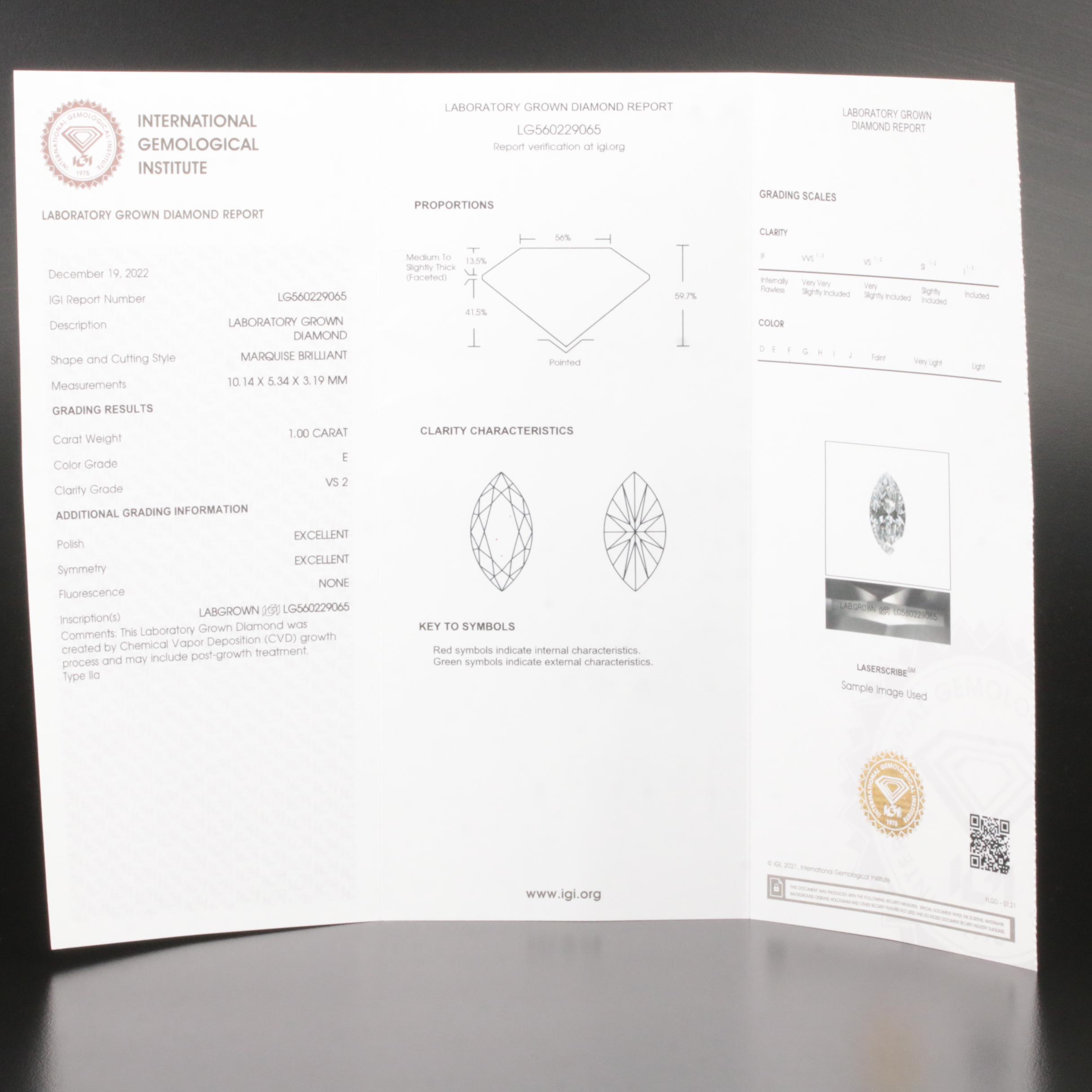 Loose 1.00 CT Lab Grown Diamond with IGI Report