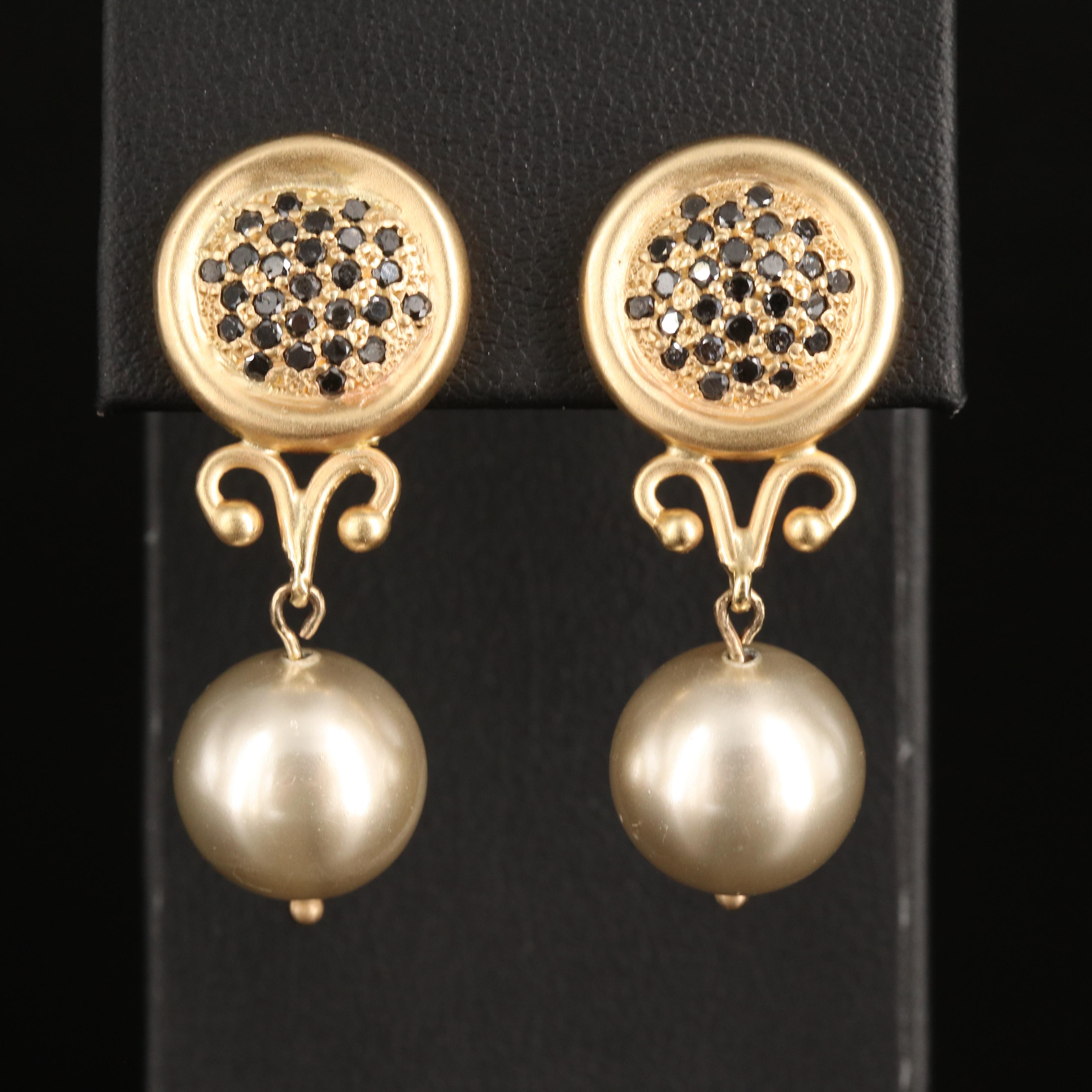 14K Diamond and Imitation Pearl Earrings