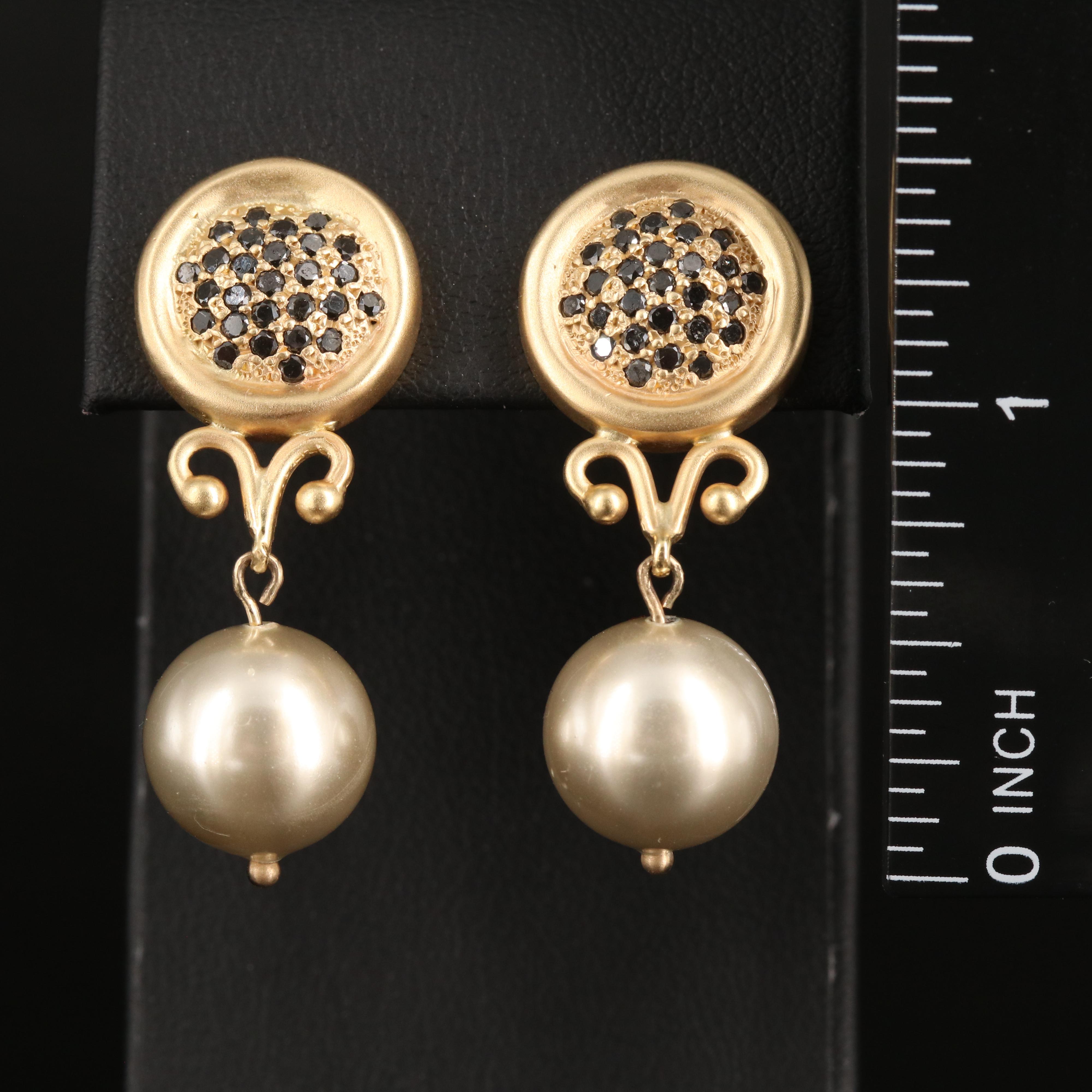 14K Diamond and Imitation Pearl Earrings