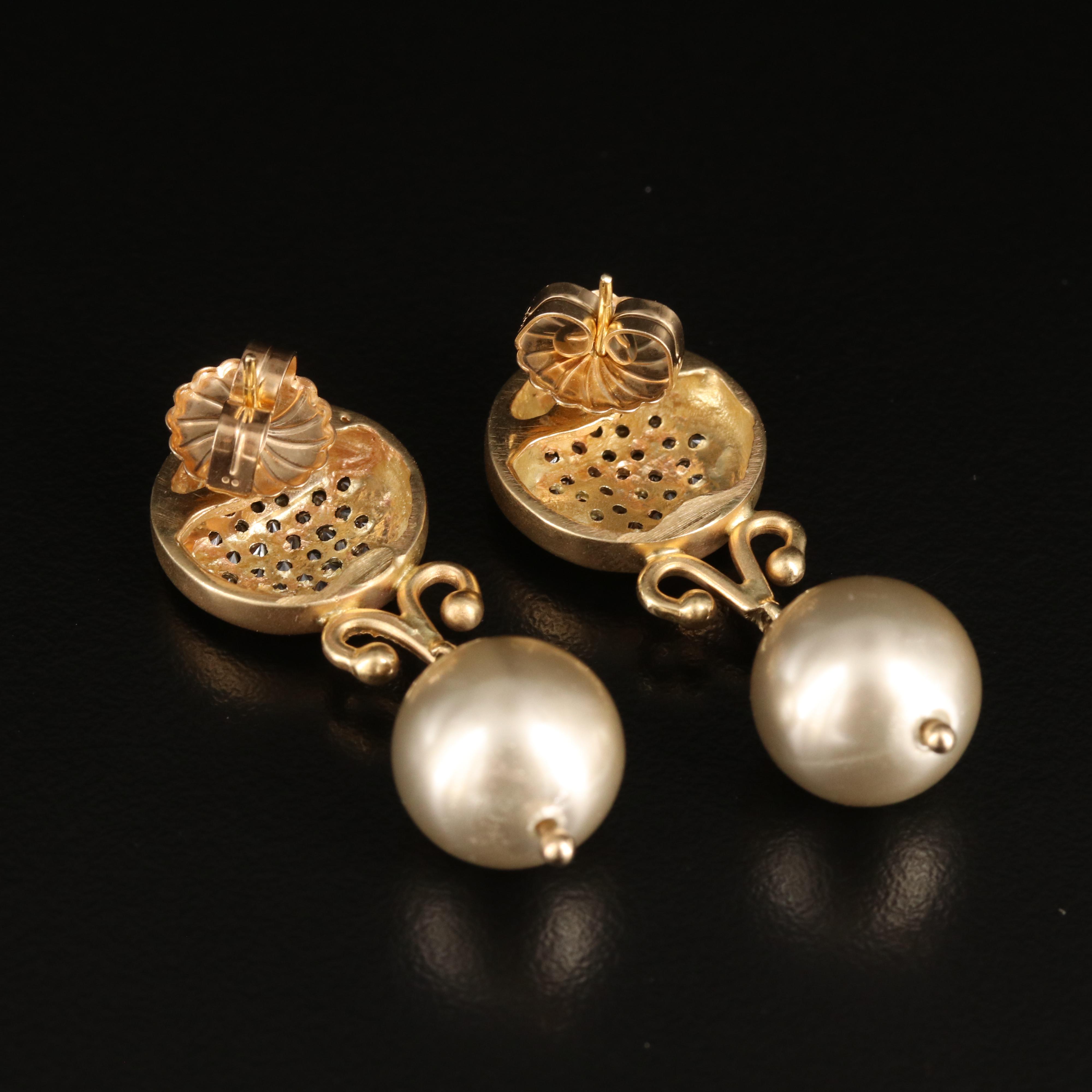 14K Diamond and Imitation Pearl Earrings