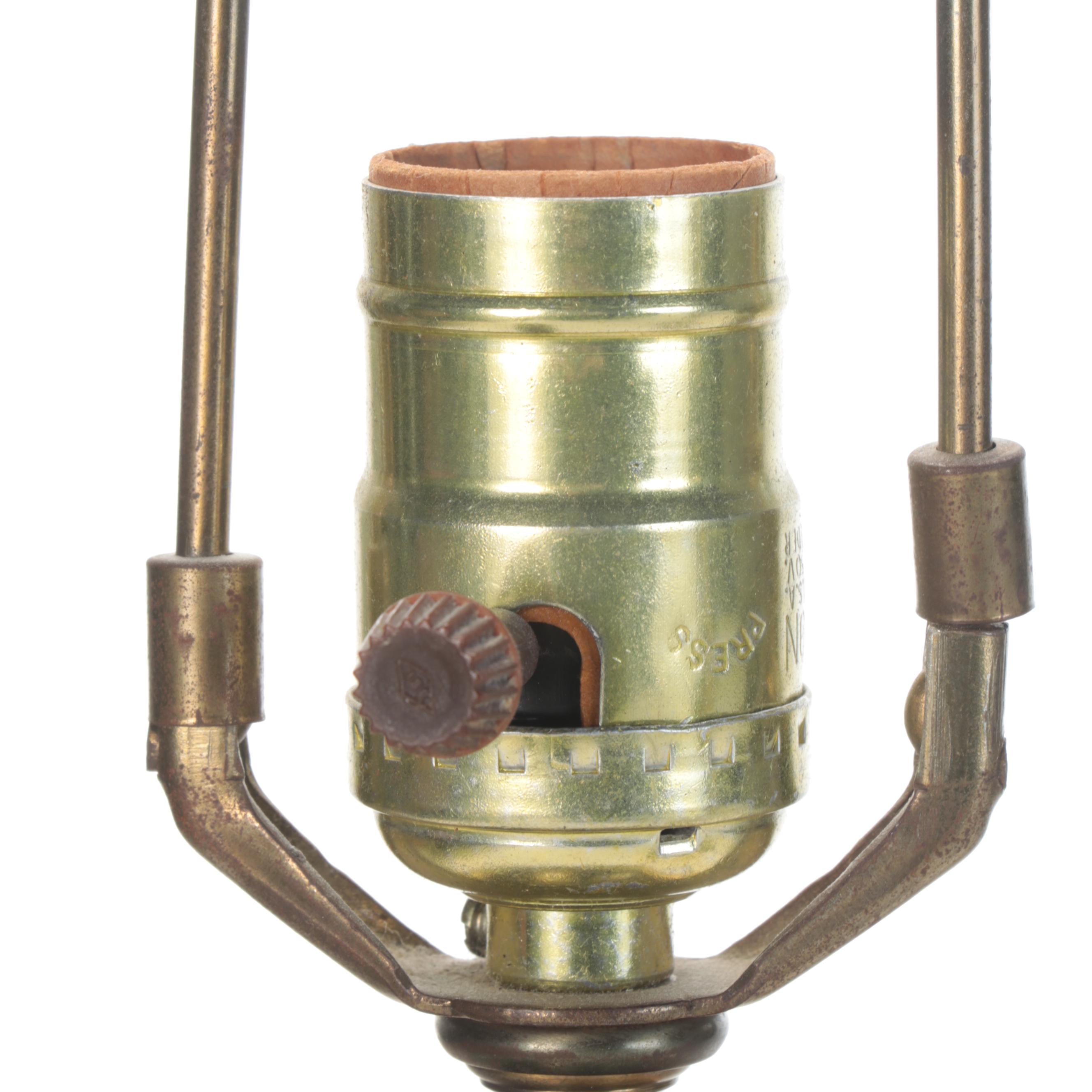 Pair of Brushed Brass and Pressed Glass Table Lamps, Late 20th Century