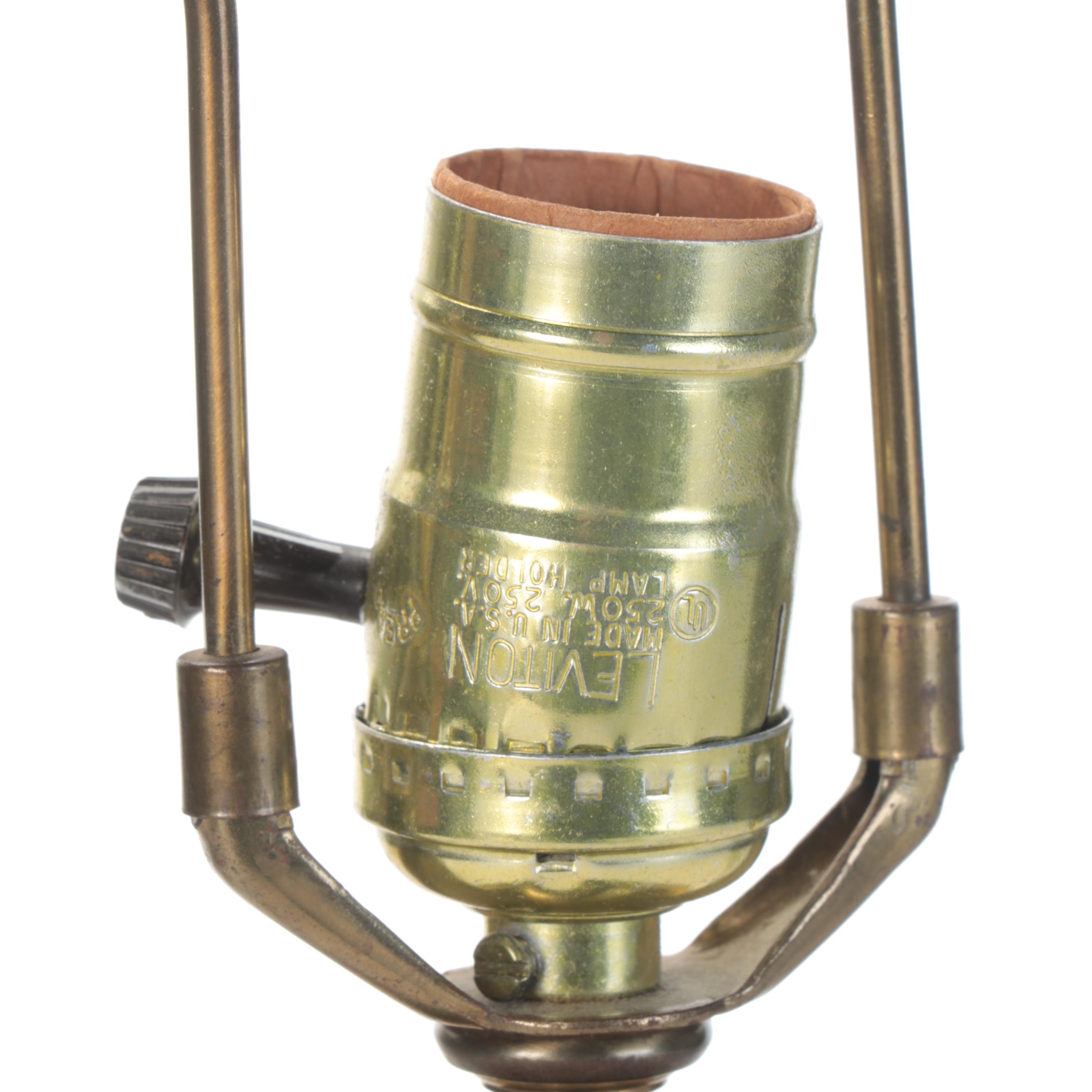 Pair of Brushed Brass and Pressed Glass Table Lamps, Late 20th Century