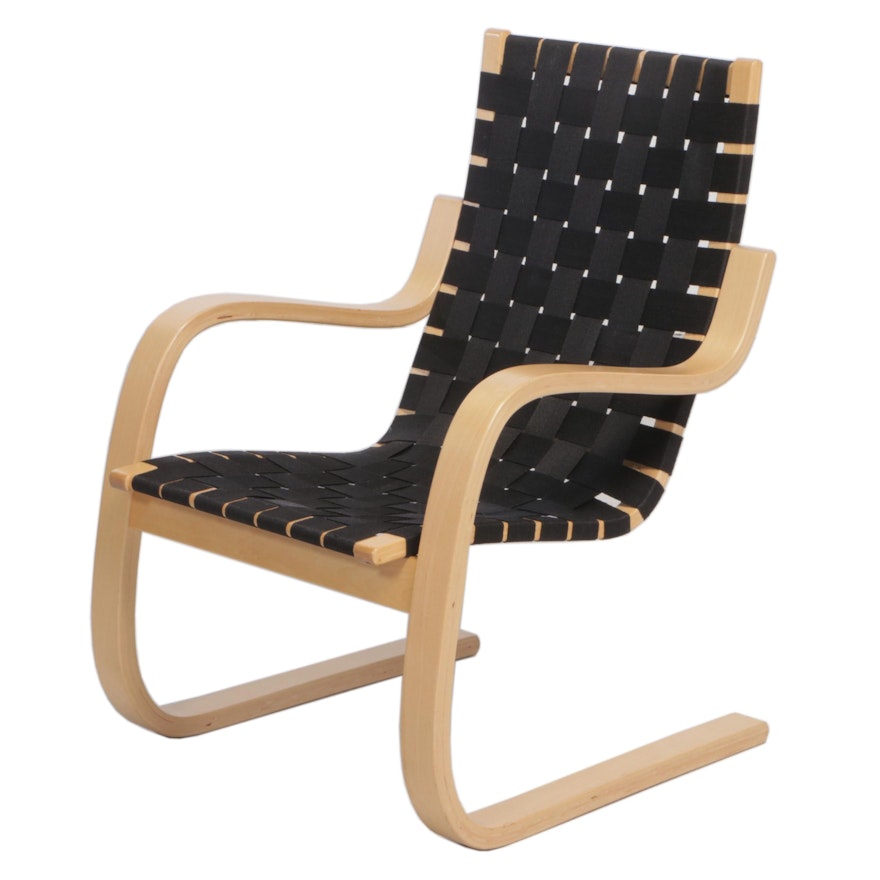 Alvar Aalto for Artek Birch "406" Lounge Chair with Black Linen Webbing