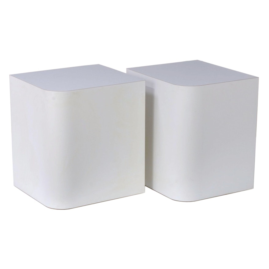 1/3 Pair of Post Modernist White Laminate Side Tables, Late 20th Century