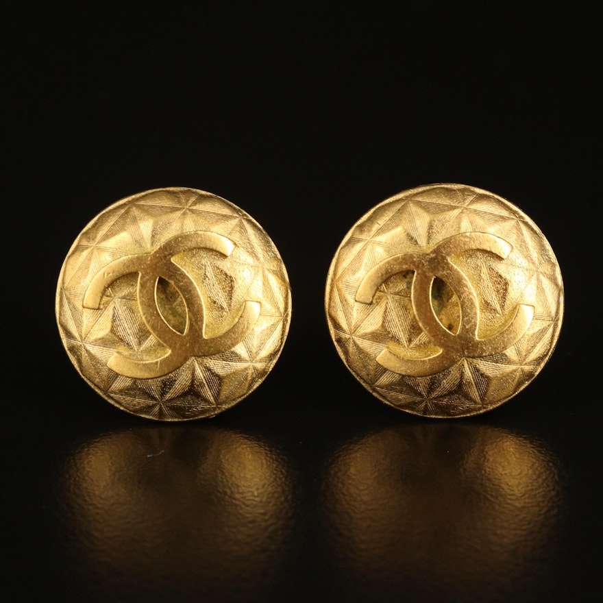 Chanel Logo Faceted Dome Earrings