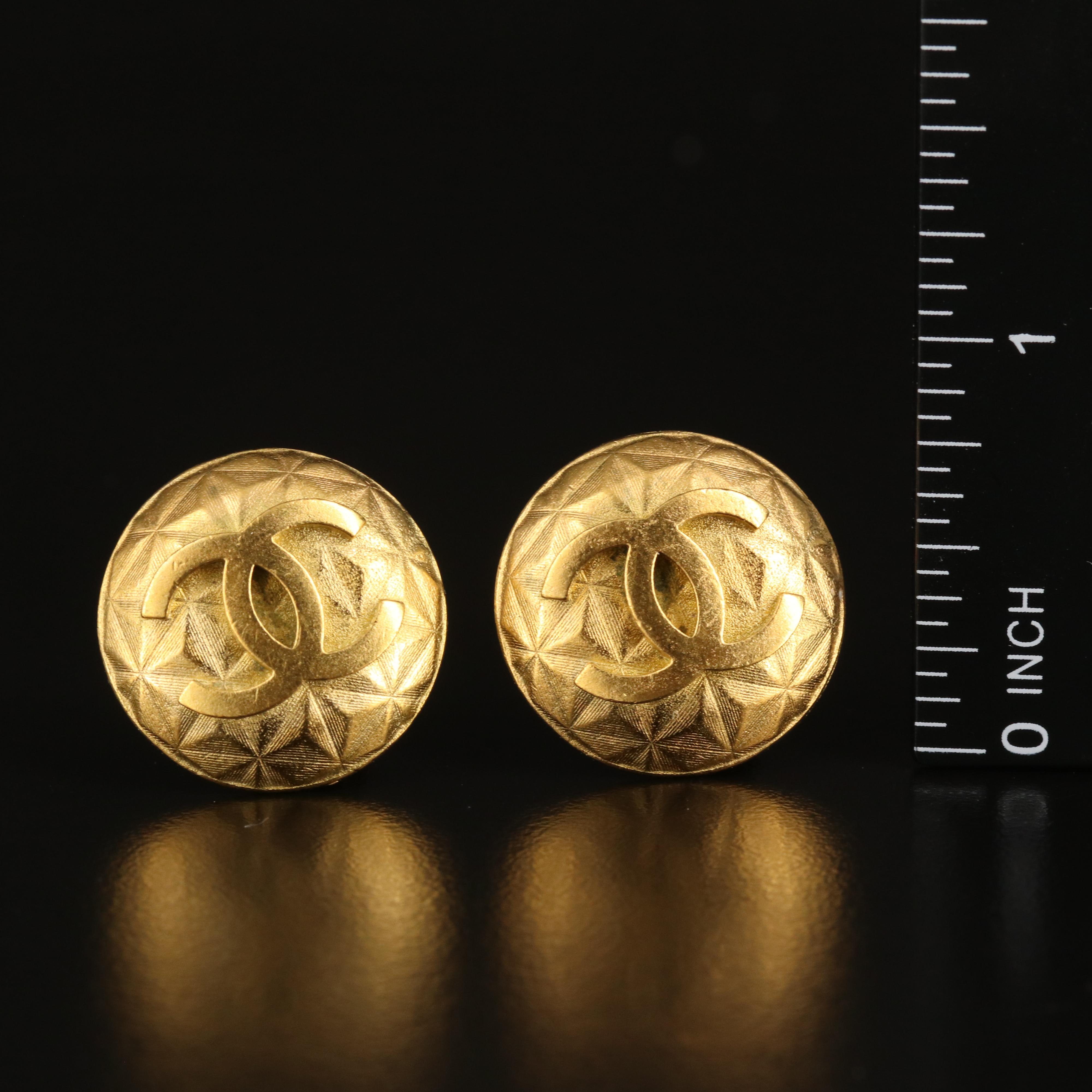 Chanel Logo Faceted Dome Earrings