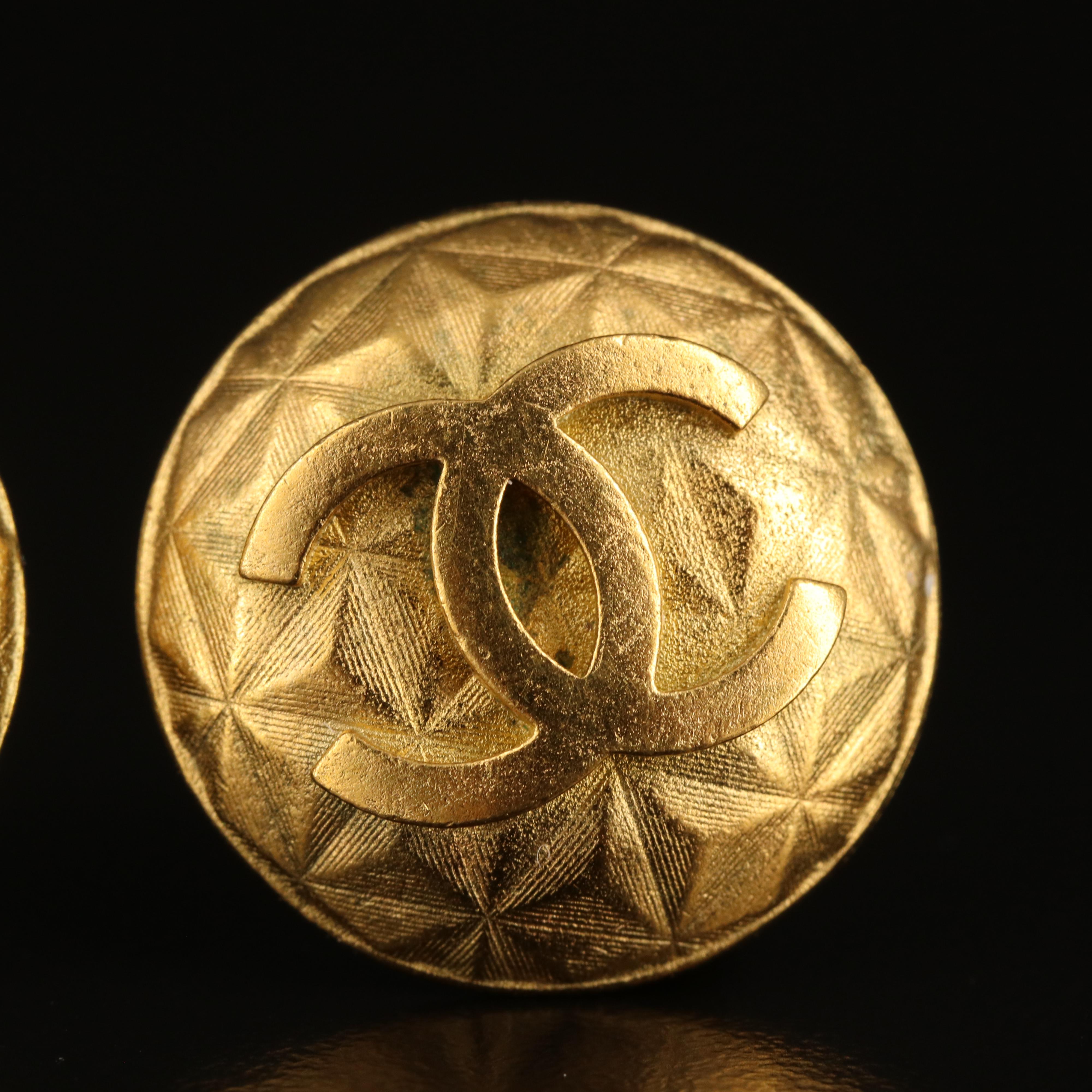 Chanel Logo Faceted Dome Earrings