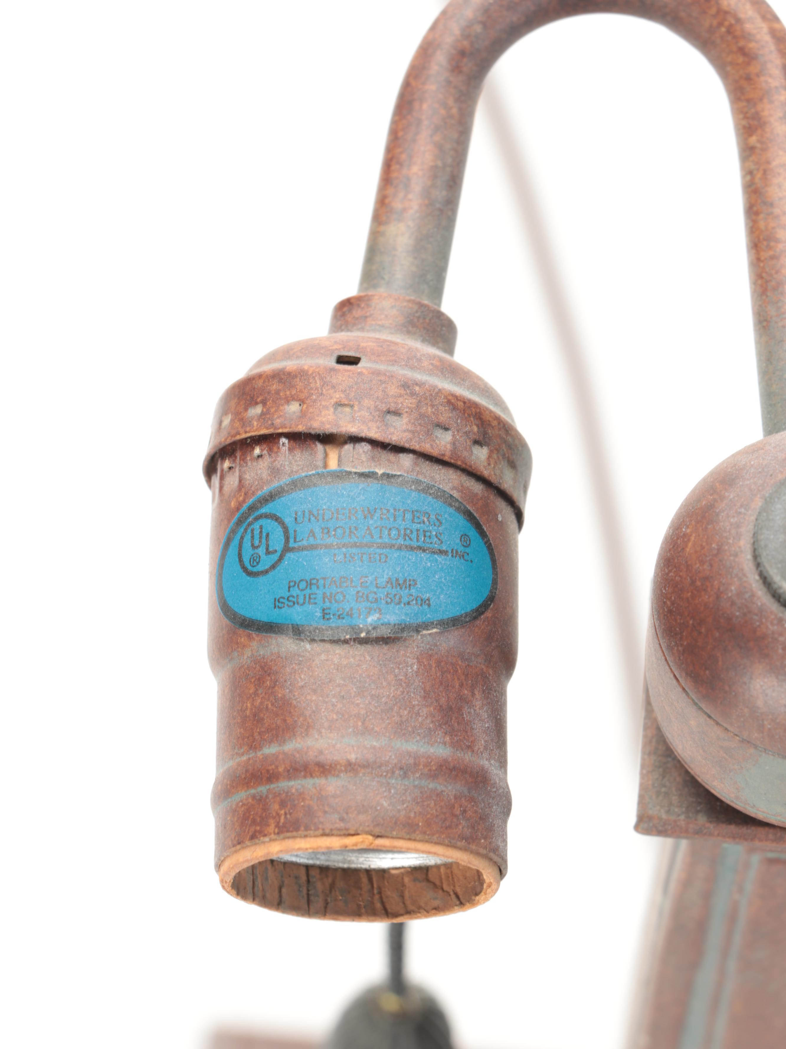 Arts and Crafts Prairie Style Pressed Metal and Slag Glass Lamp, Mid/Late 20th C