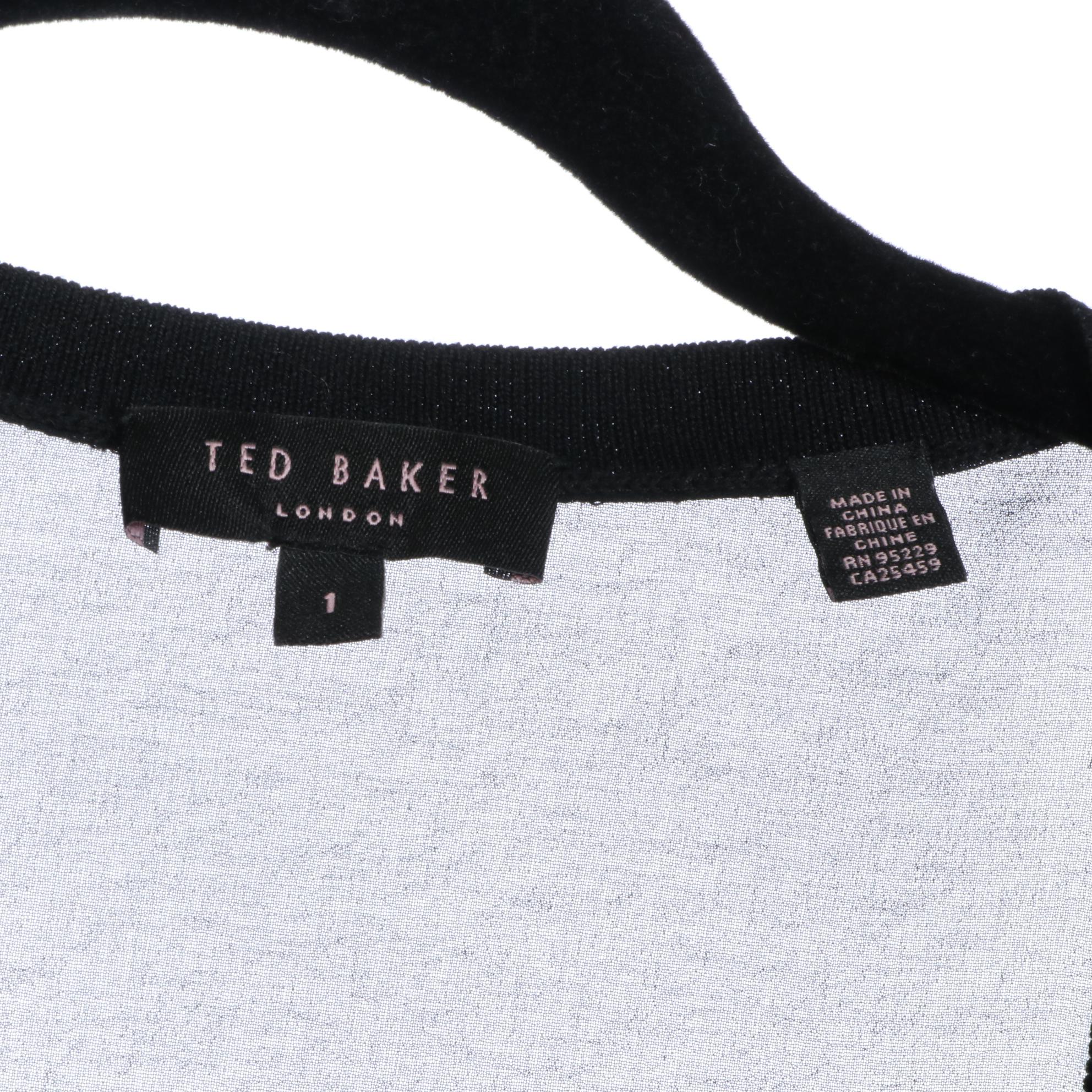 Ted Baker Short Collarless Jacket in Neon Pink Bouclé and Sweater with Chiffon