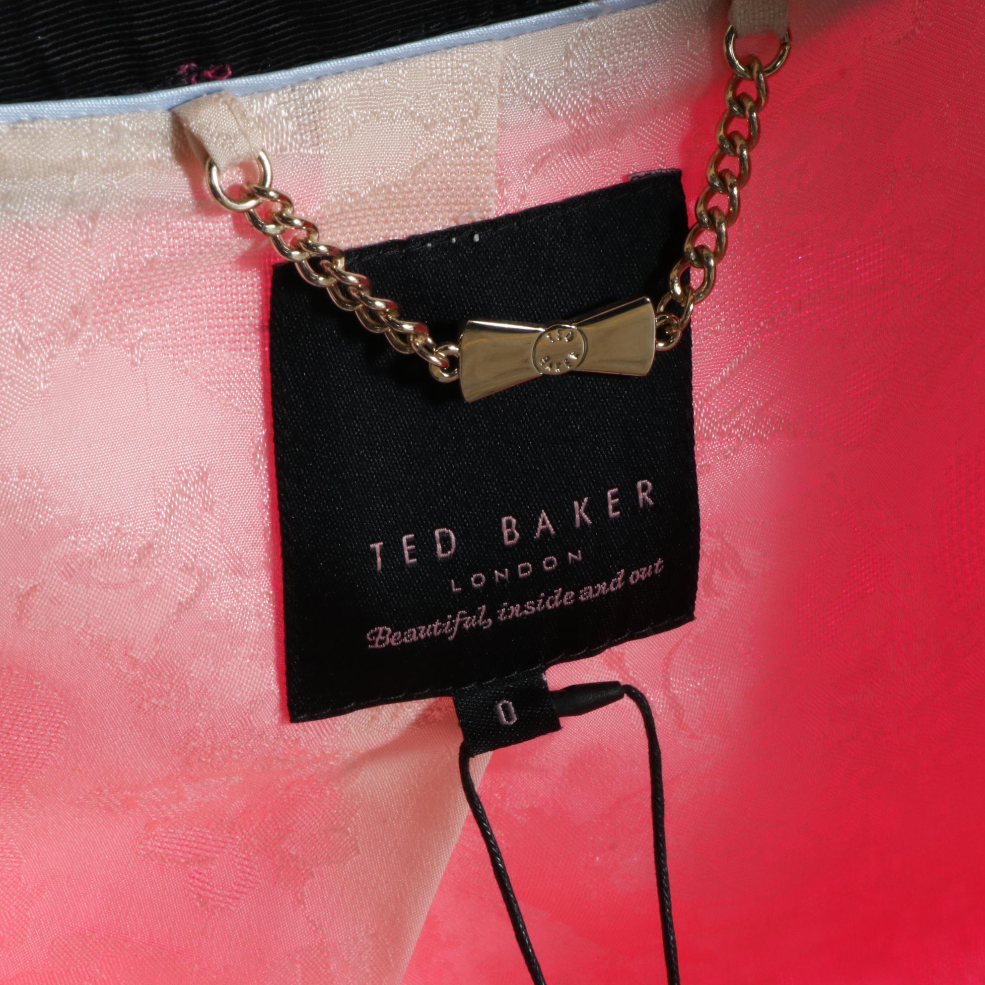 Ted Baker Short Collarless Jacket in Neon Pink Bouclé and Sweater with Chiffon