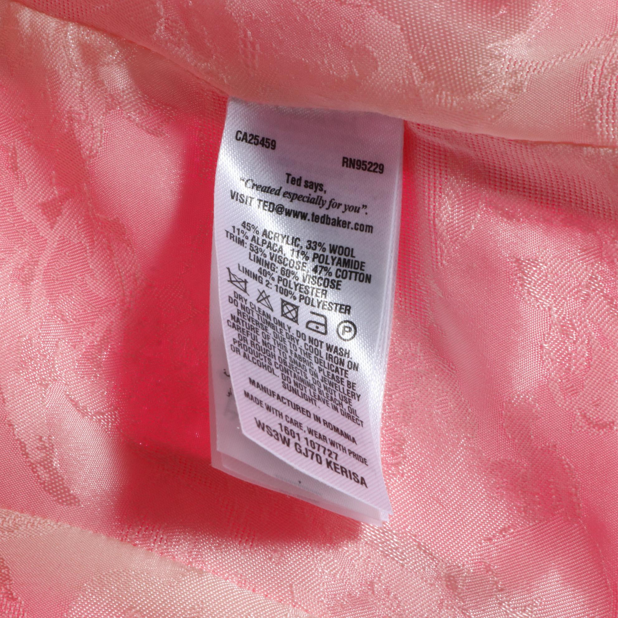 Ted Baker Short Collarless Jacket in Neon Pink Bouclé and Sweater with Chiffon