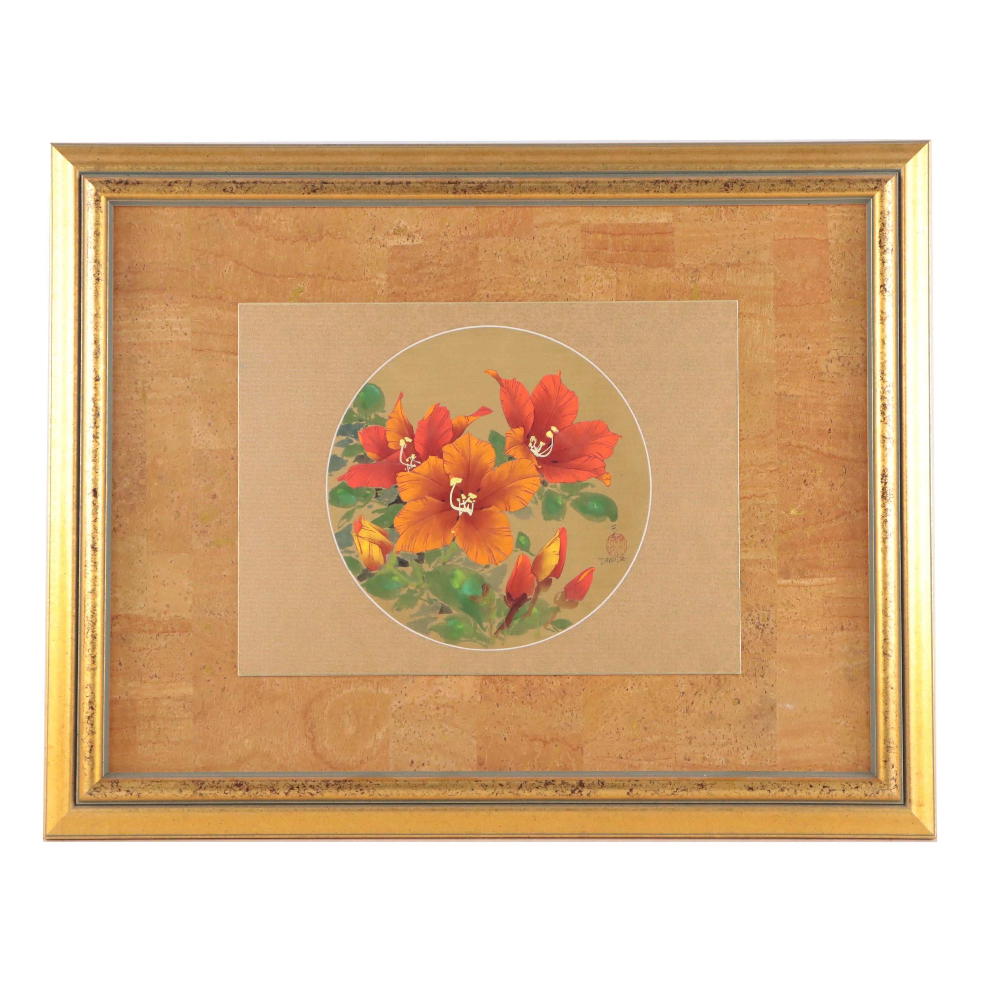 David Lee Watercolor Painting of Flowers