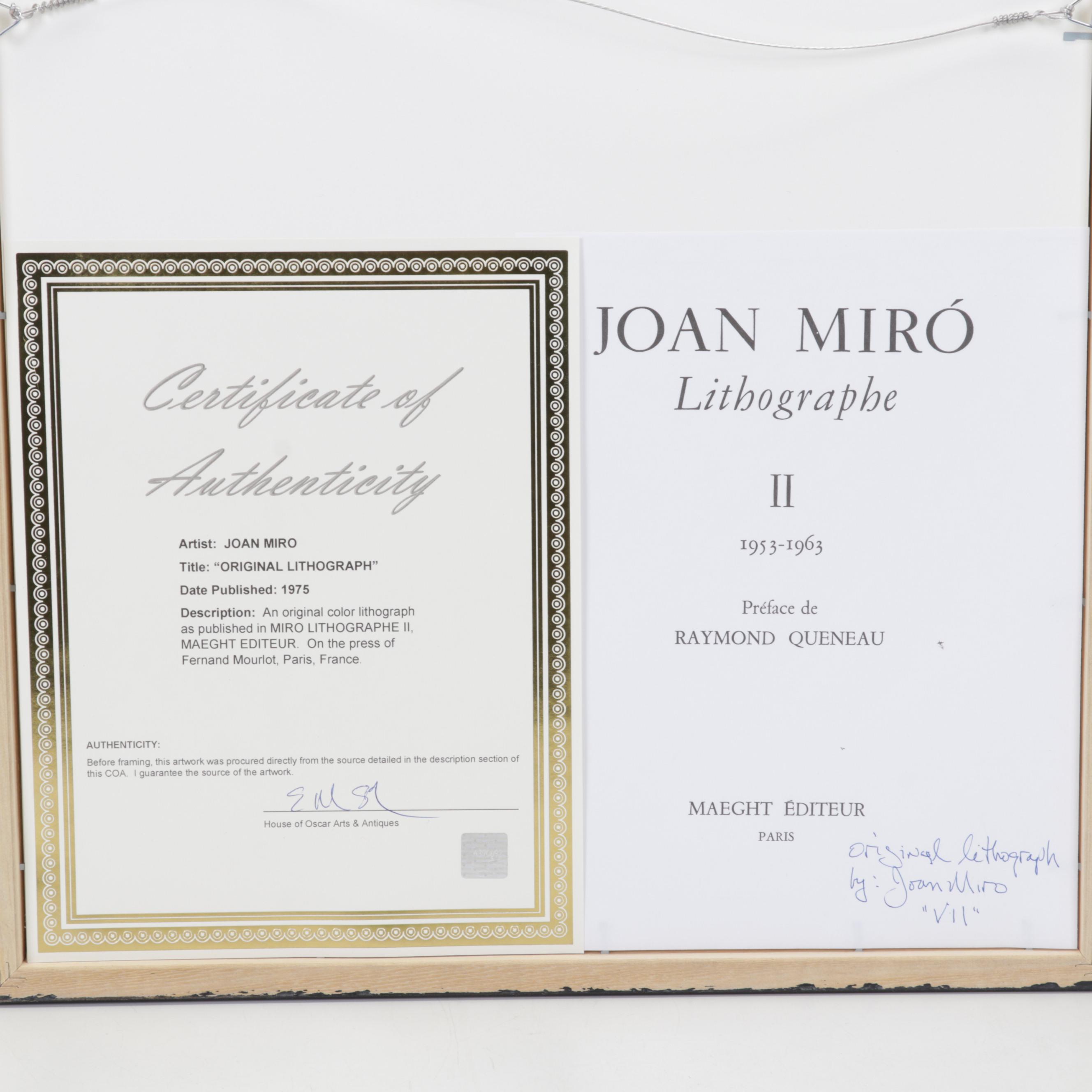 Joan Miró Color Lithograph From "Lithographs II," 1975