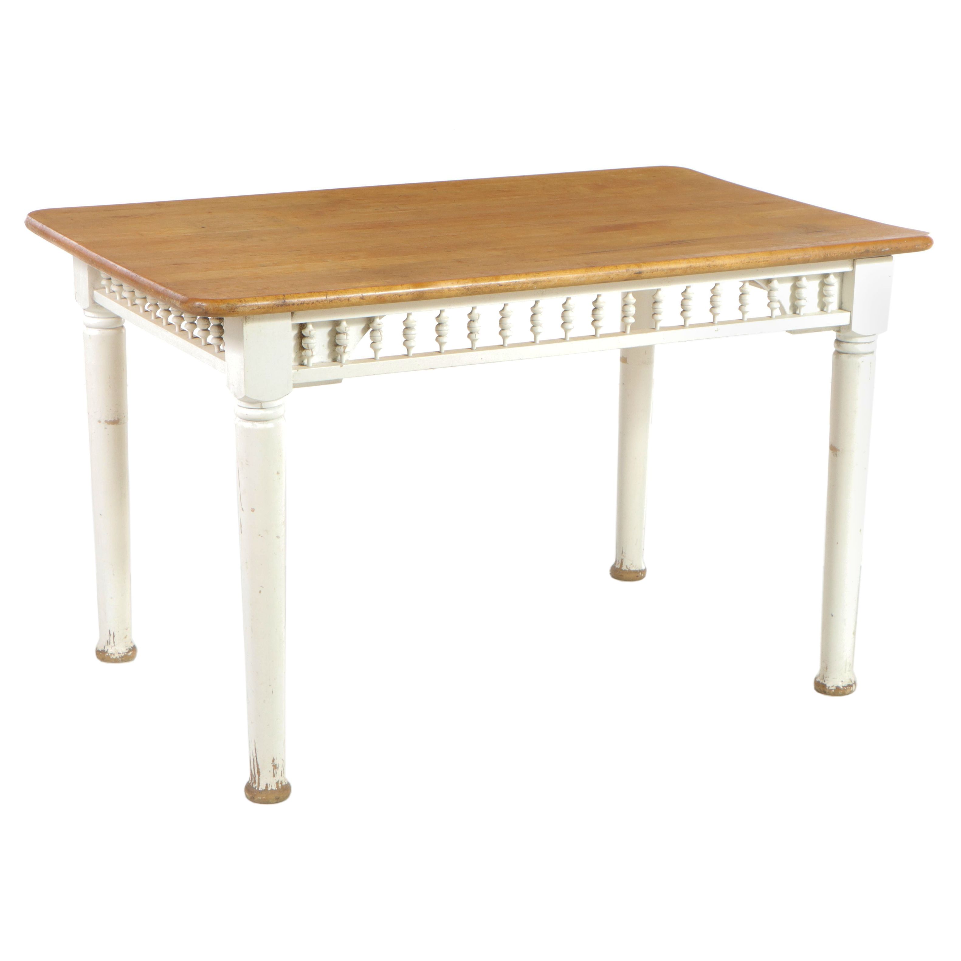 Late Victorian White-Painted and Maple Plank Top Dining Table, Late 19th Century