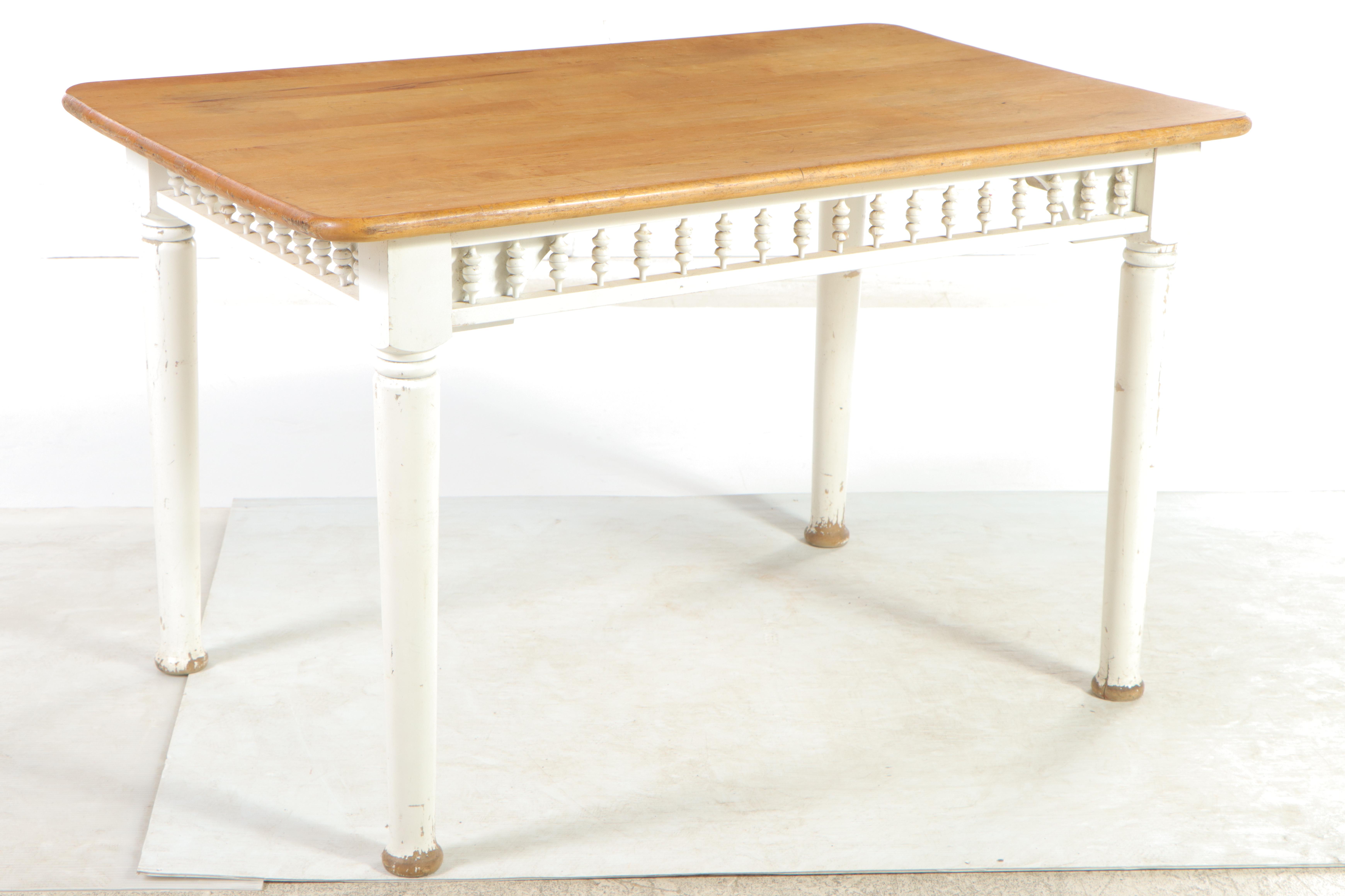 Late Victorian White-Painted and Maple Plank Top Dining Table, Late 19th Century