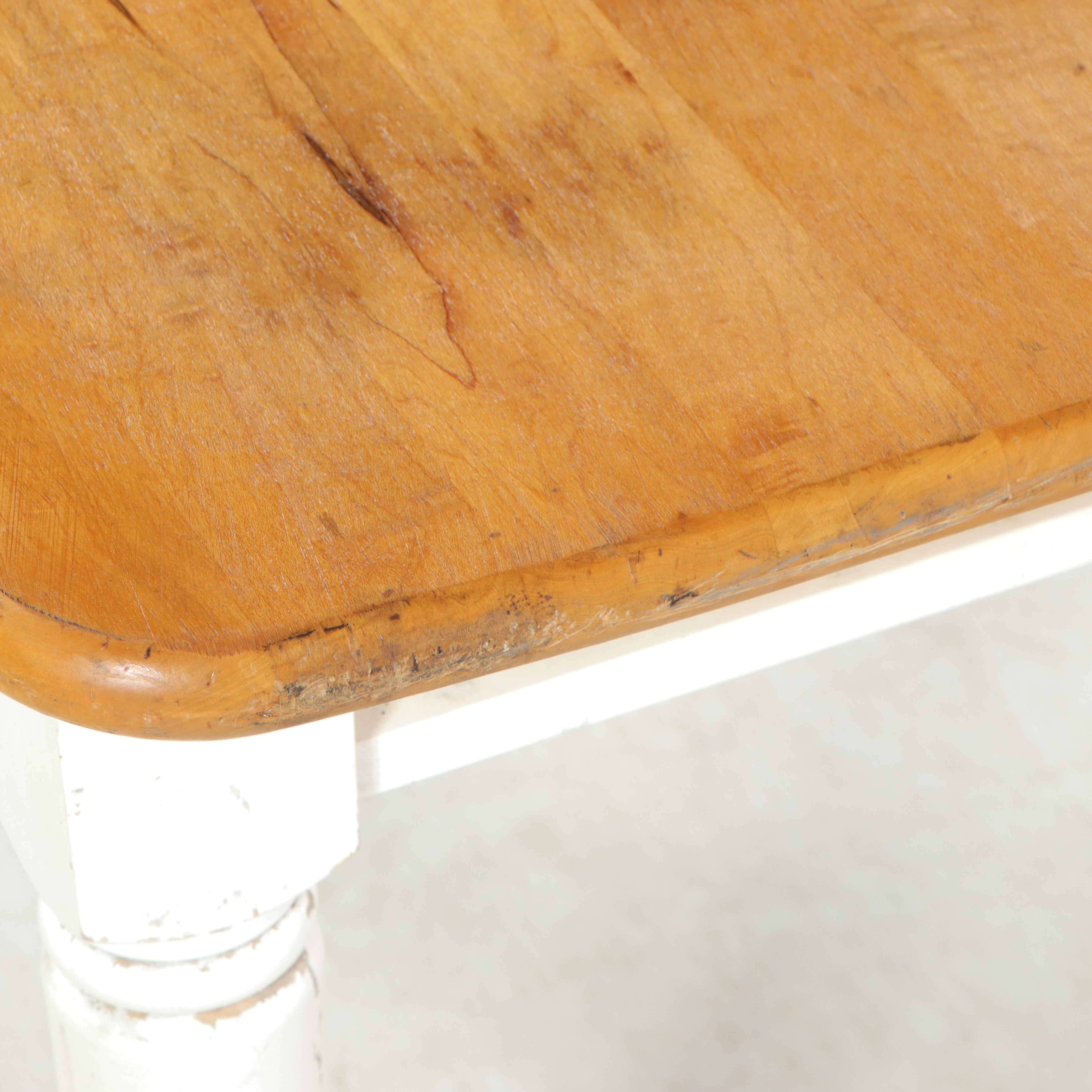 Late Victorian White-Painted and Maple Plank Top Dining Table, Late 19th Century