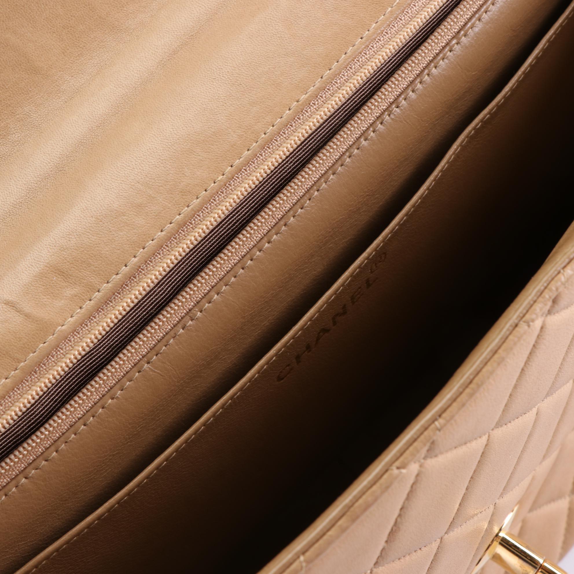 Chanel Jumbo Classic Flap Shoulder Bag in Beige Quilted Leather and Chain Strap