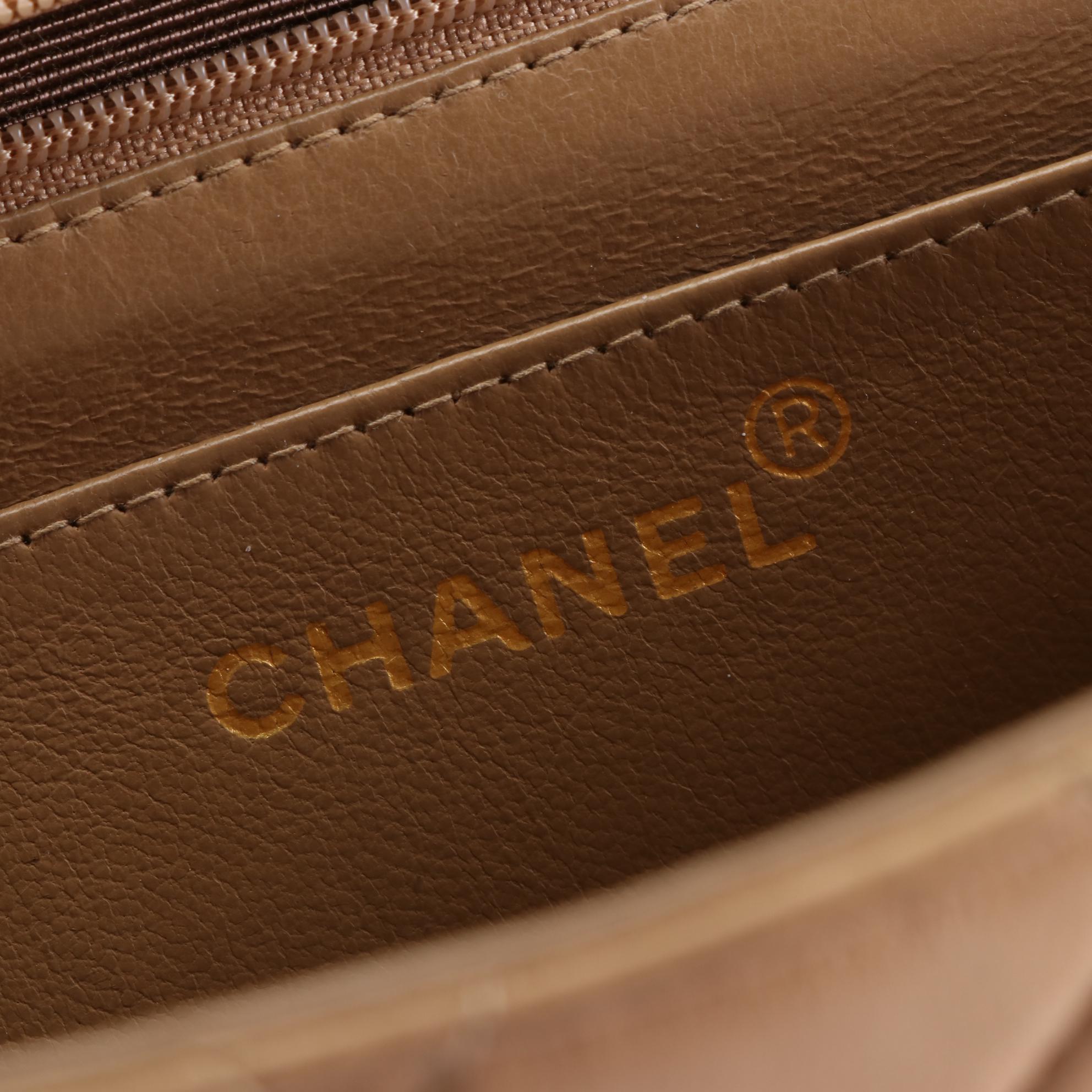 Chanel Jumbo Classic Flap Shoulder Bag in Beige Quilted Leather and Chain Strap