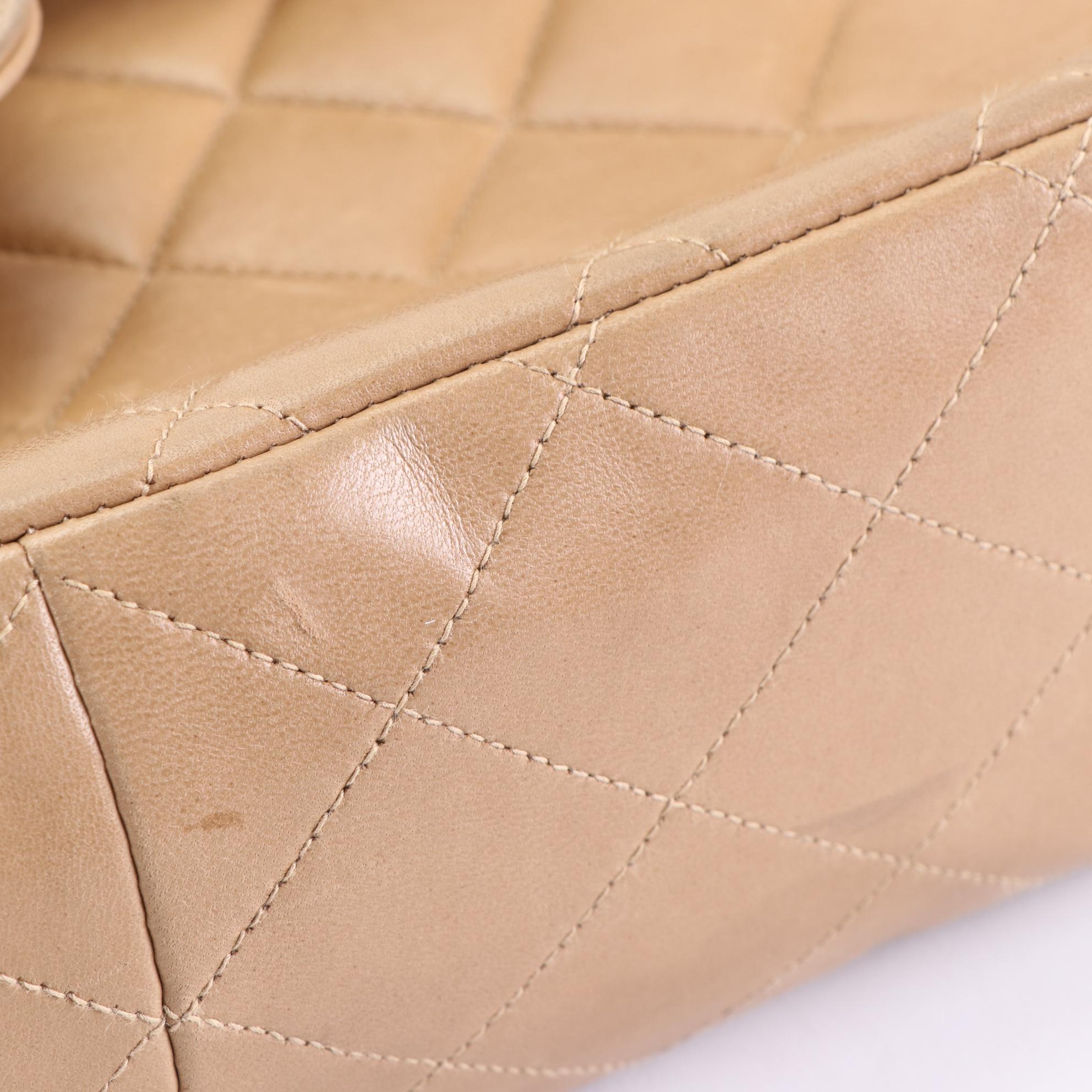 Chanel Jumbo Classic Flap Shoulder Bag in Beige Quilted Leather and Chain Strap