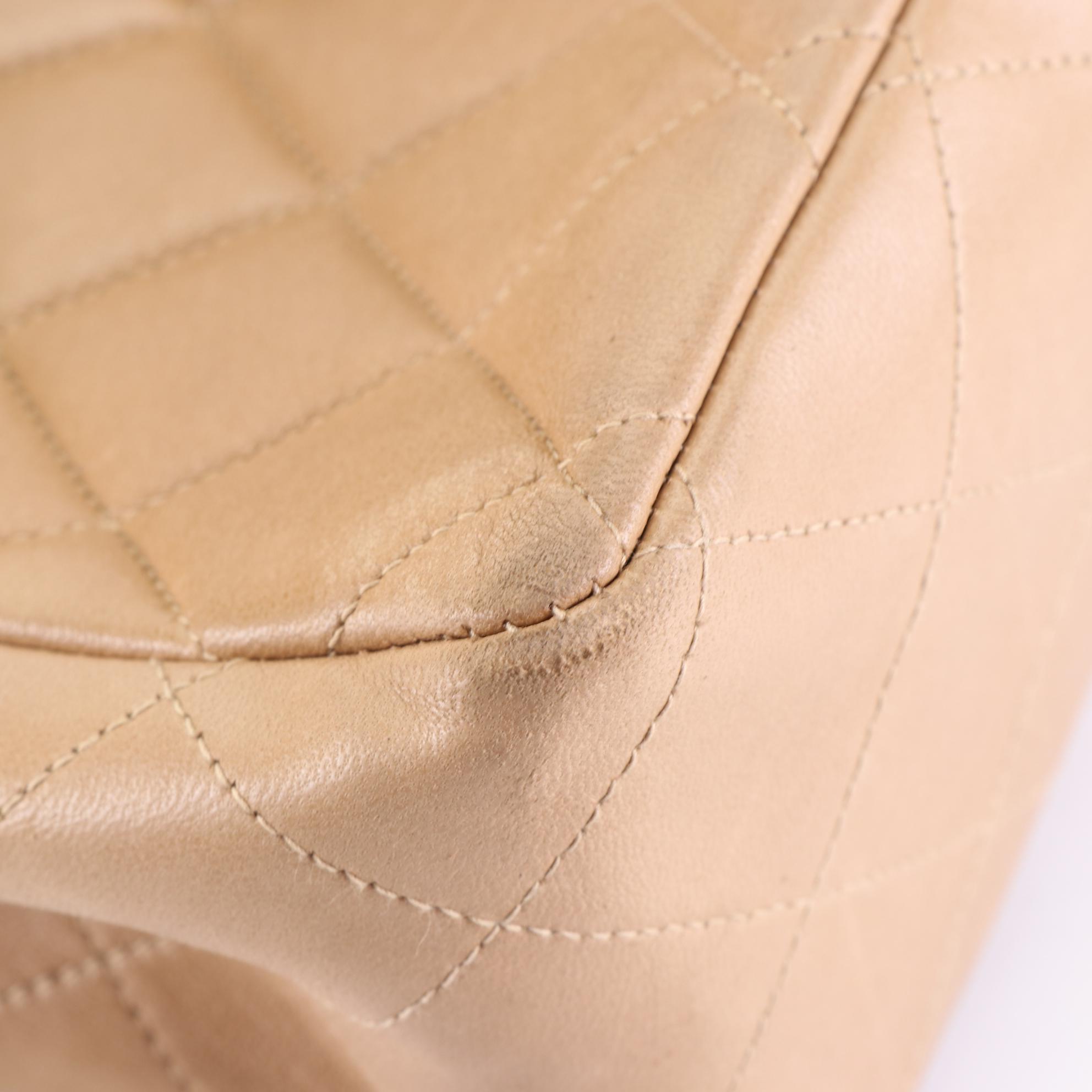 Chanel Jumbo Classic Flap Shoulder Bag in Beige Quilted Leather and Chain Strap