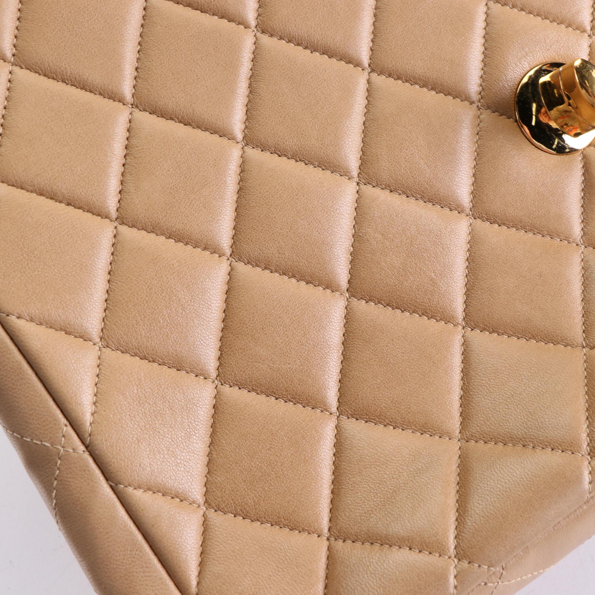 Chanel Jumbo Classic Flap Shoulder Bag in Beige Quilted Leather and Chain Strap