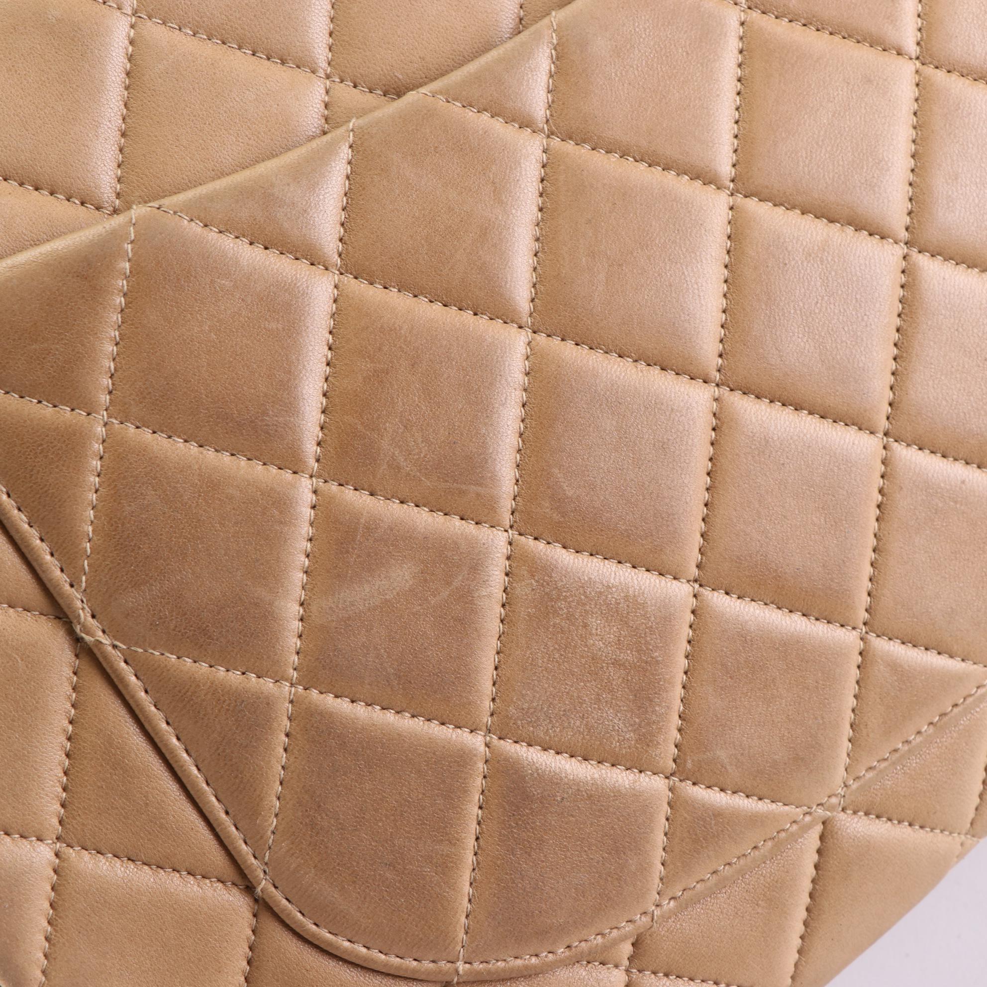 Chanel Jumbo Classic Flap Shoulder Bag in Beige Quilted Leather and Chain Strap