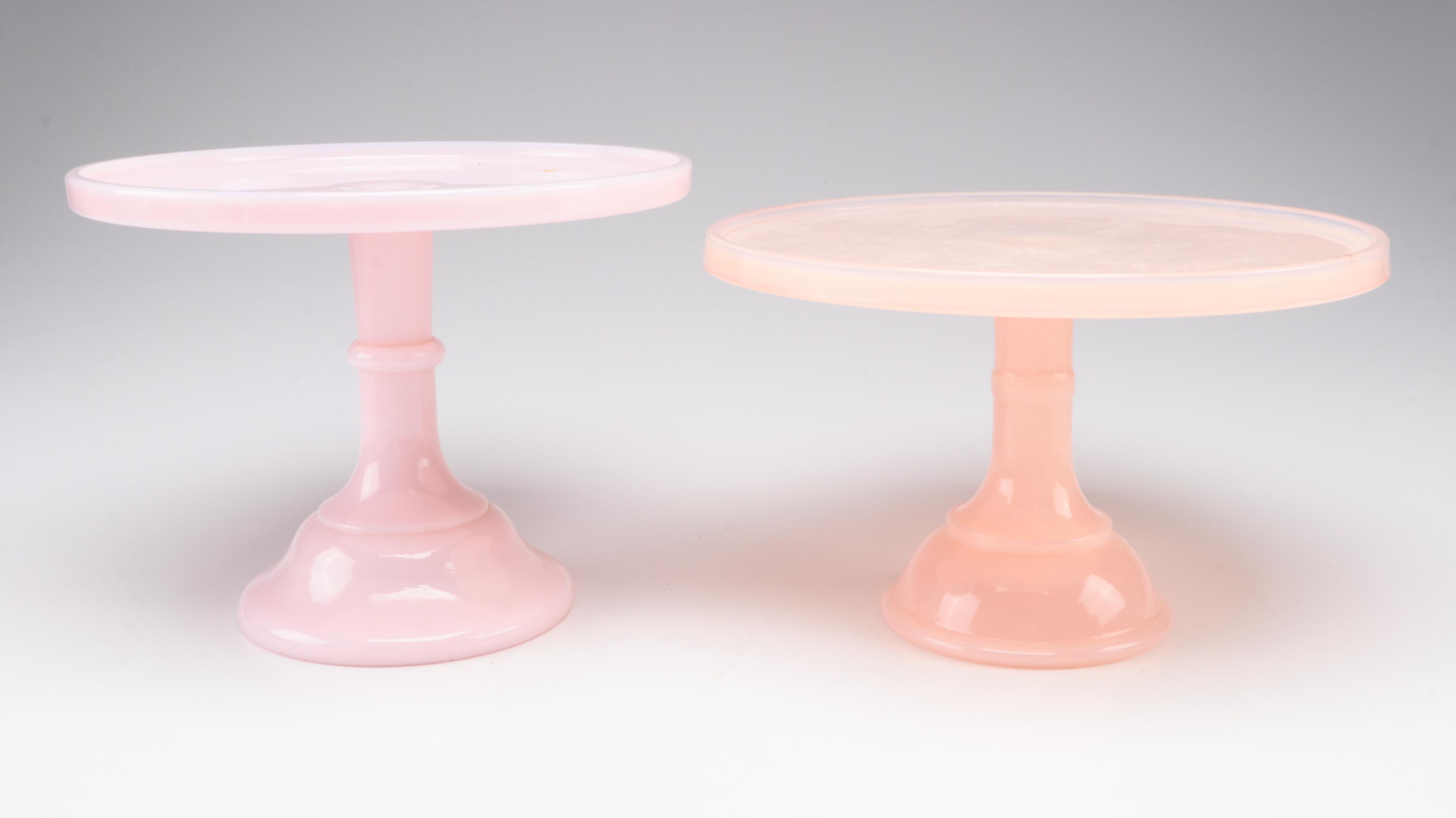 Mikasa Mixing Bowls with Pink Milk Glass Cake Plates, Mugs and Other Plate