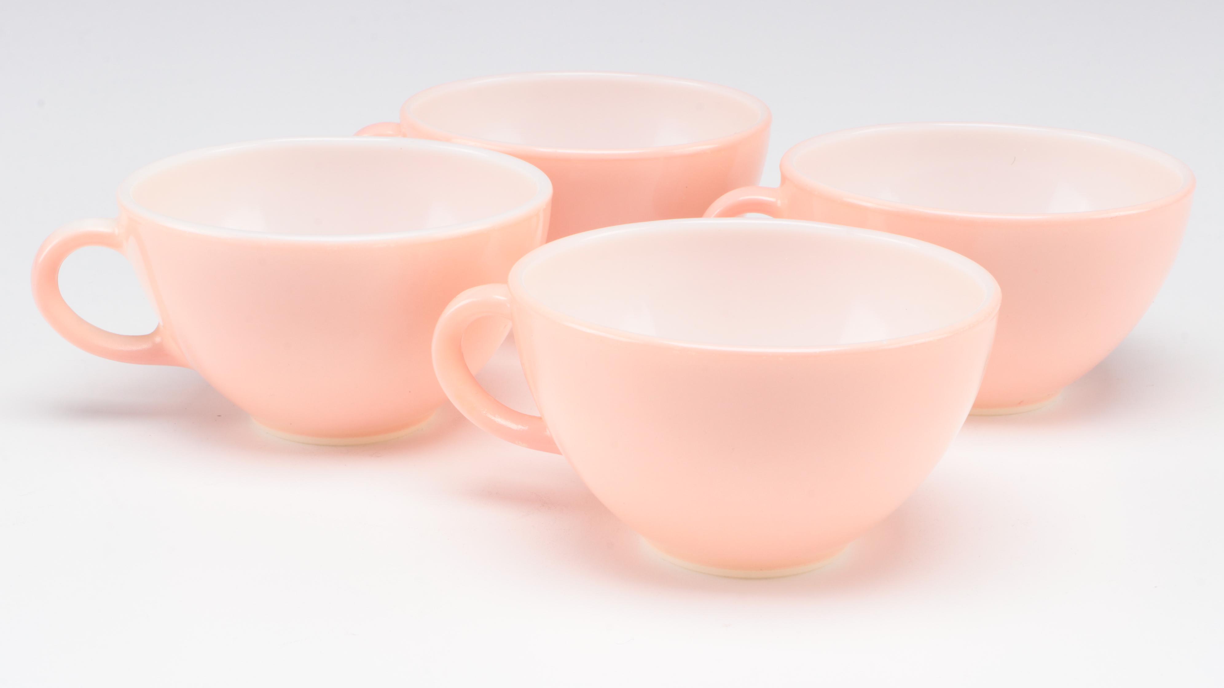 Mikasa Mixing Bowls with Pink Milk Glass Cake Plates, Mugs and Other Plate