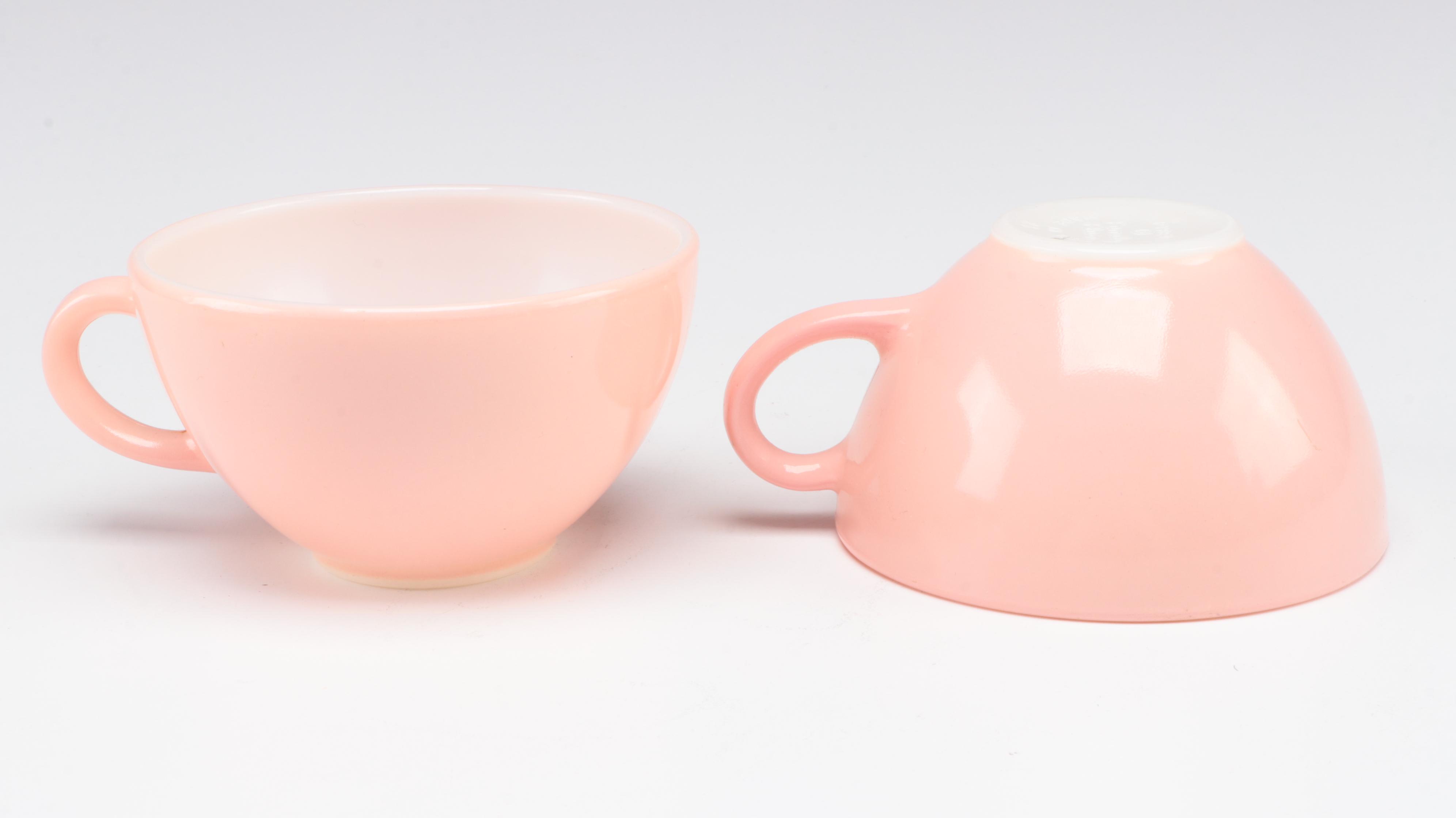 Mikasa Mixing Bowls with Pink Milk Glass Cake Plates, Mugs and Other Plate