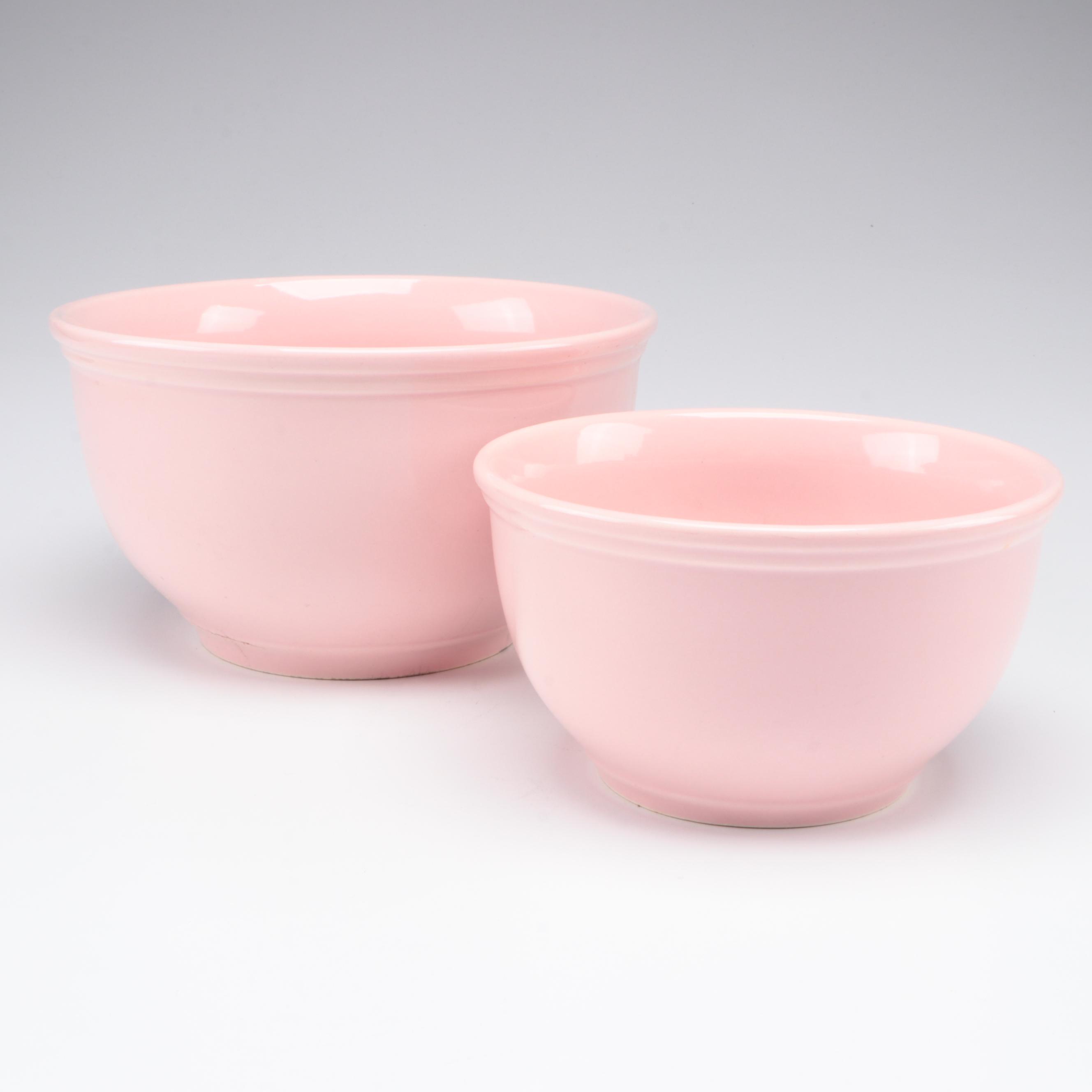 Mikasa Mixing Bowls with Pink Milk Glass Cake Plates, Mugs and Other Plate