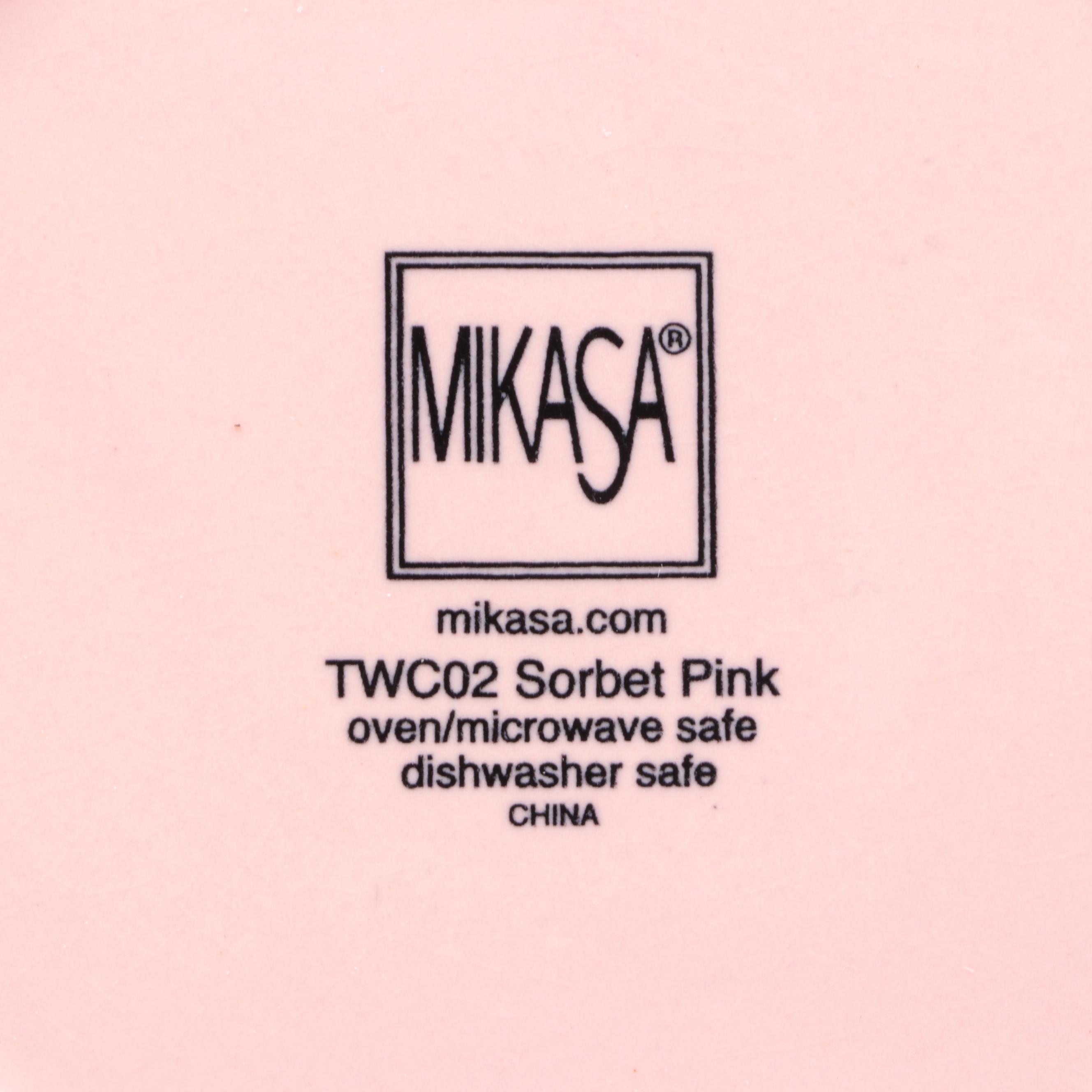 Mikasa Mixing Bowls with Pink Milk Glass Cake Plates, Mugs and Other Plate