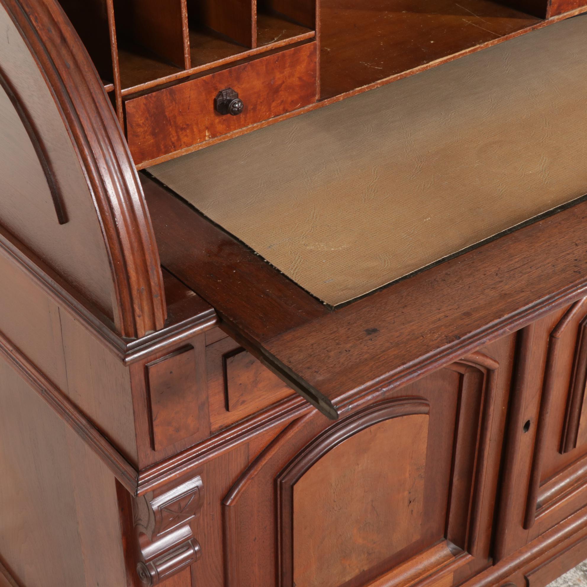 Victorian Walnut Cylinder Roll Top Secretary, Late 19th Century