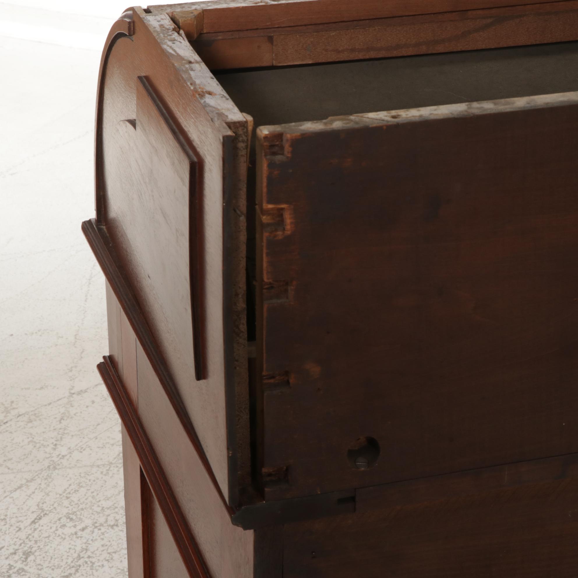 Victorian Walnut Cylinder Roll Top Secretary, Late 19th Century