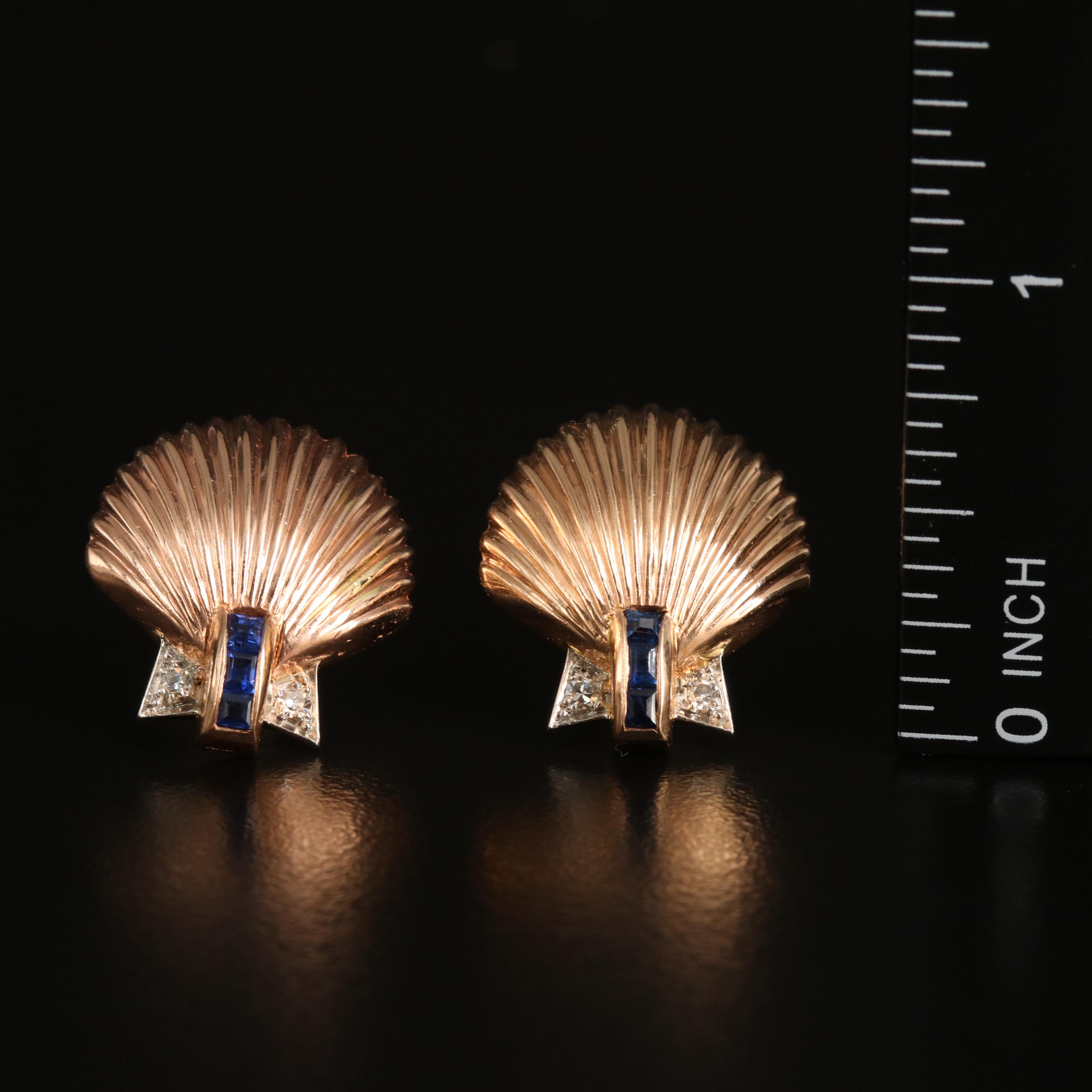 14K Rose Gold Sapphire and Diamond Shell Earrings
