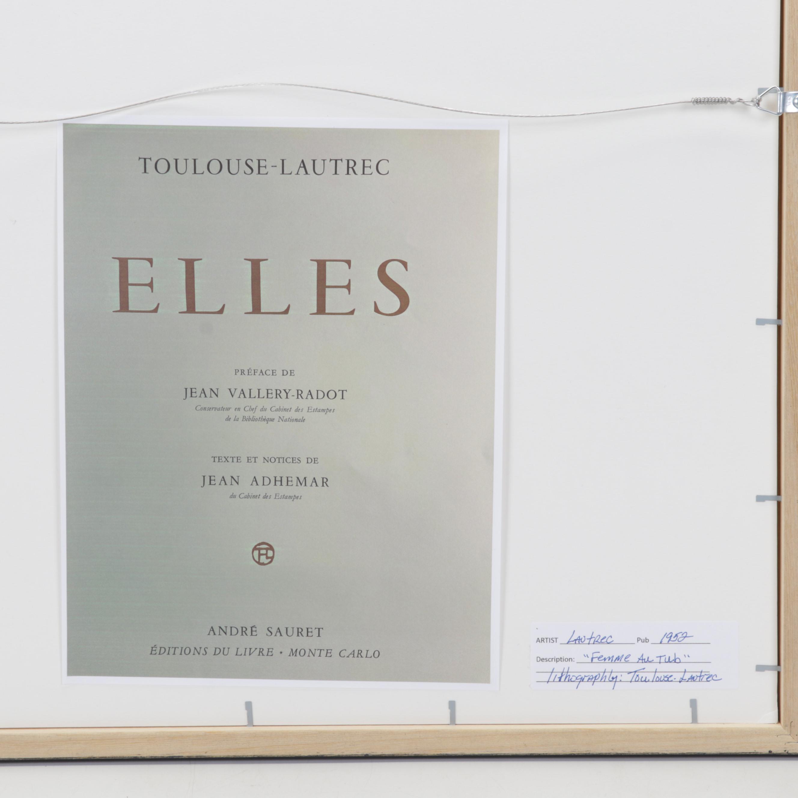 Color Lithograph After Toulouse-Lautrec "Femme au tub" From "Elles," 1952