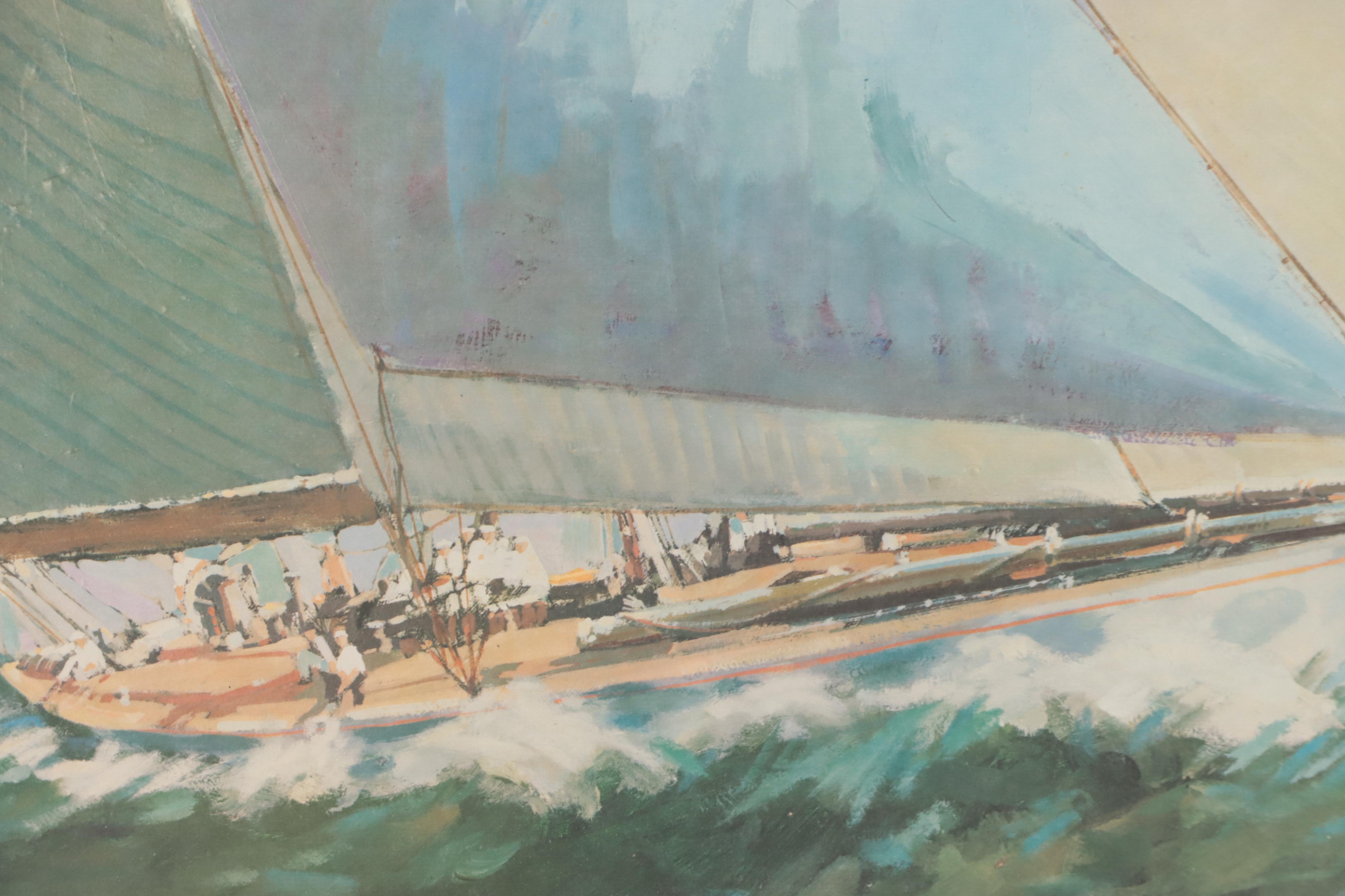 Offset Lithograph After George Gaadt of America's Cup Racing Yacht "The Ranger"