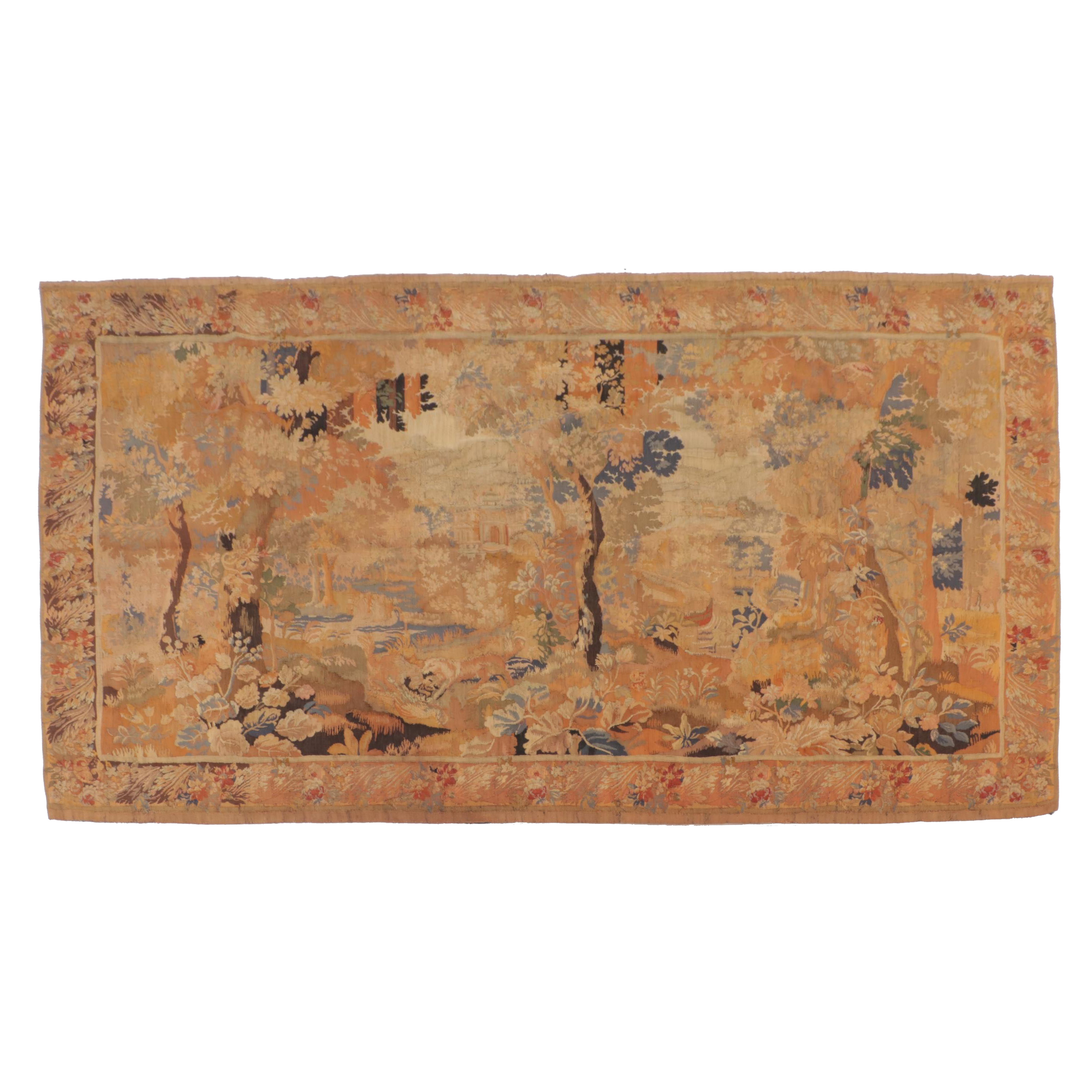 Flemish Landscape Woven Tapestry, 19th Century