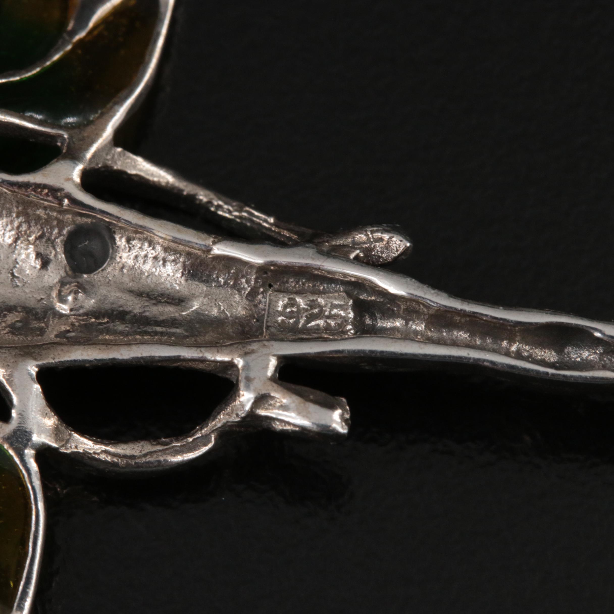 Sterling Plique - a -Jour Style Ruby, Marcasite and Enamel Dragonfly Brooch