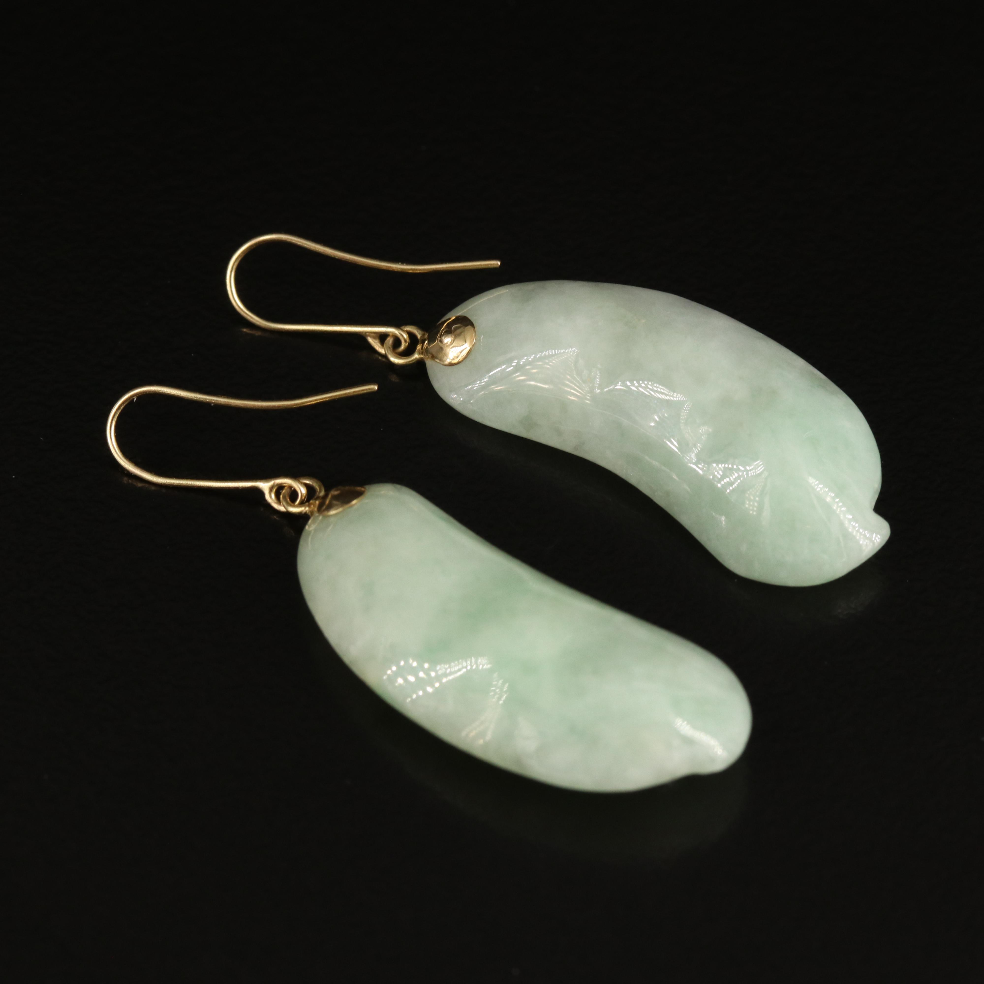 14K Jadeite and Pearl Pea Pod Earrings