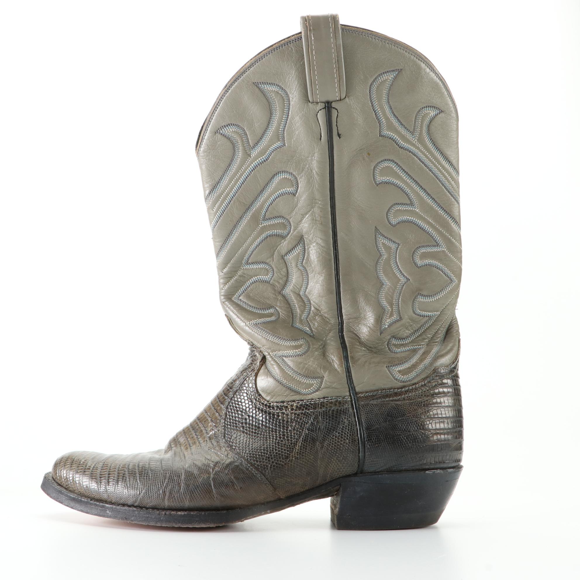 Men's Tony Lama Western 8117 Boots in Lizard Skin and Leather