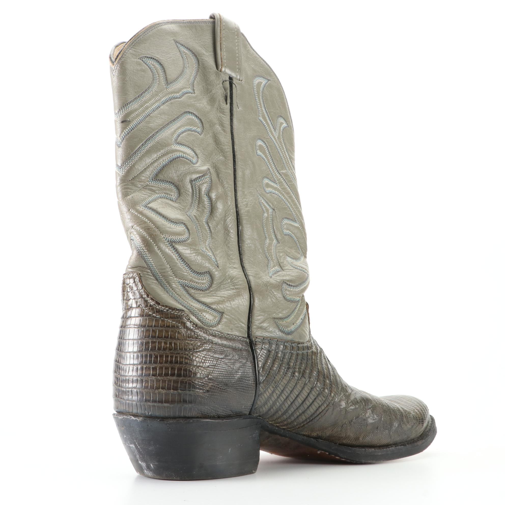 Men's Tony Lama Western 8117 Boots in Lizard Skin and Leather