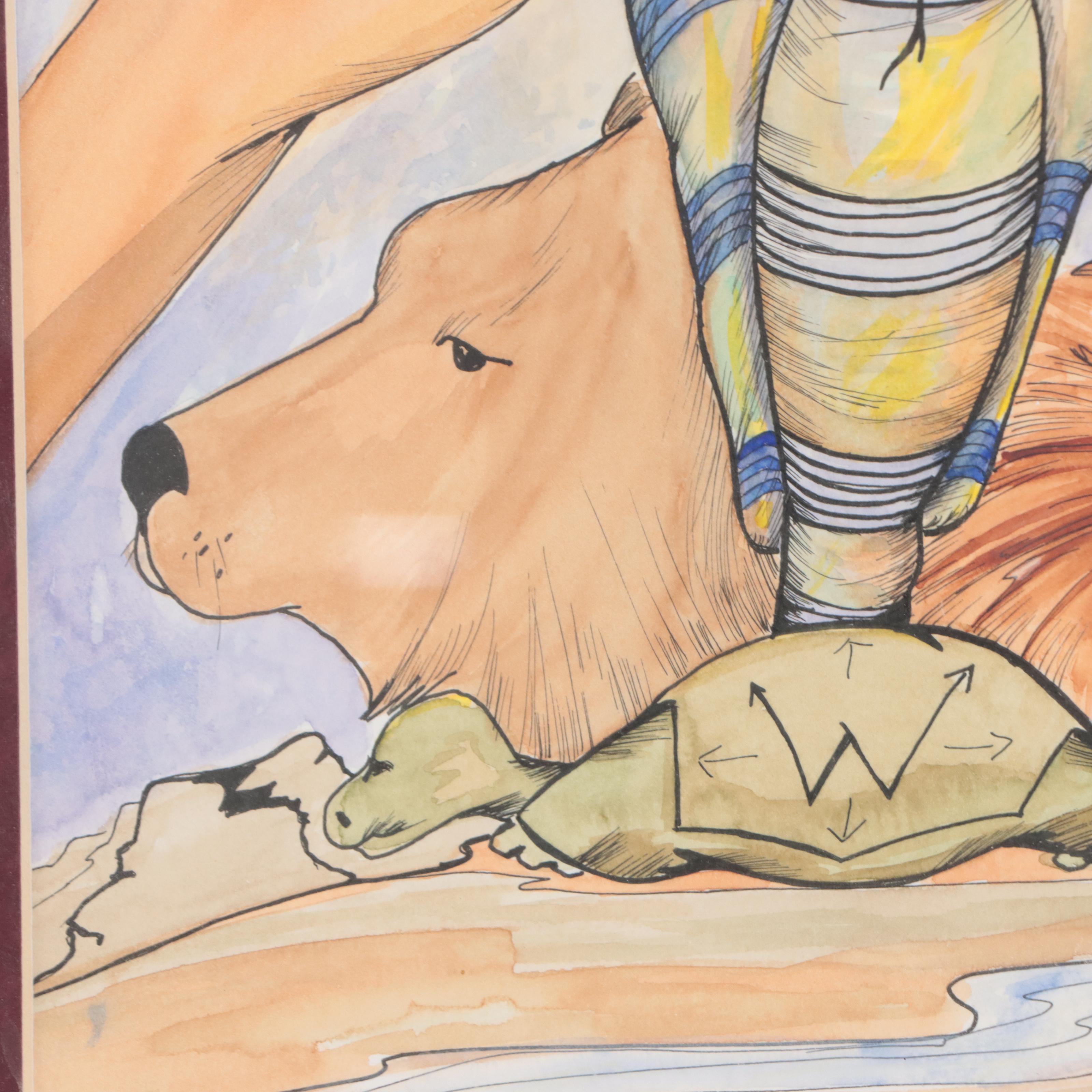 Windwalker Ink and Watercolor Painting, 2001