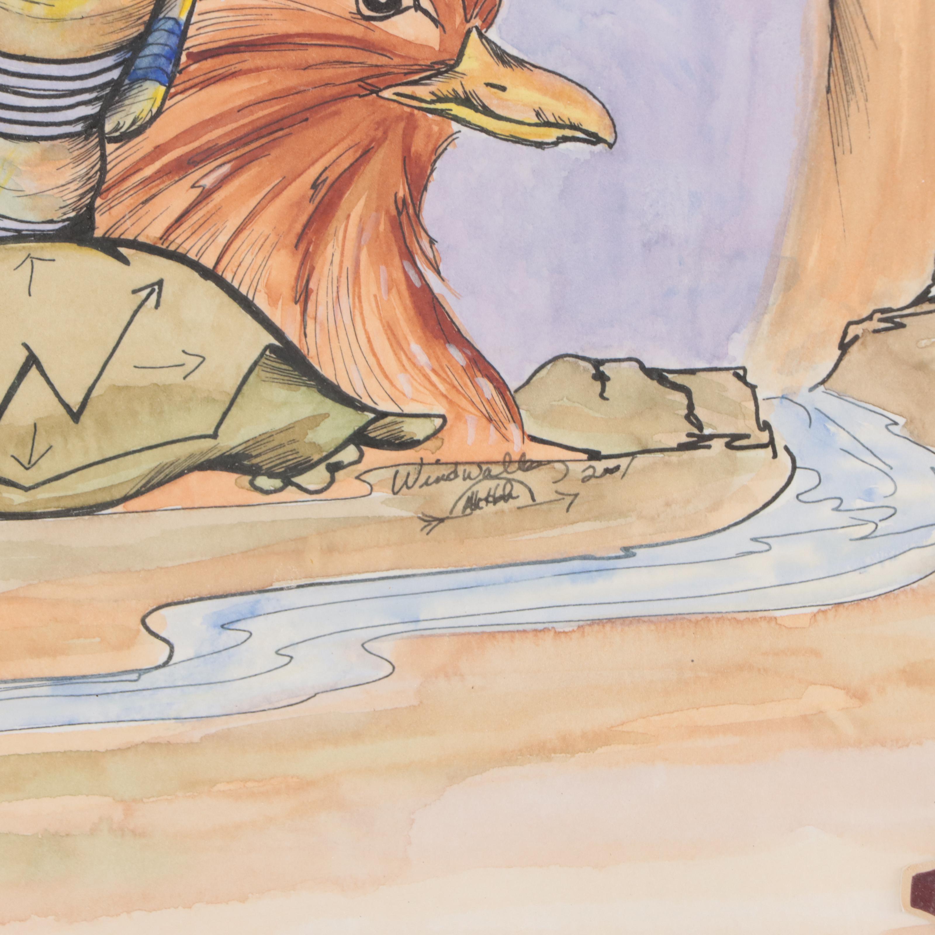 Windwalker Ink and Watercolor Painting, 2001