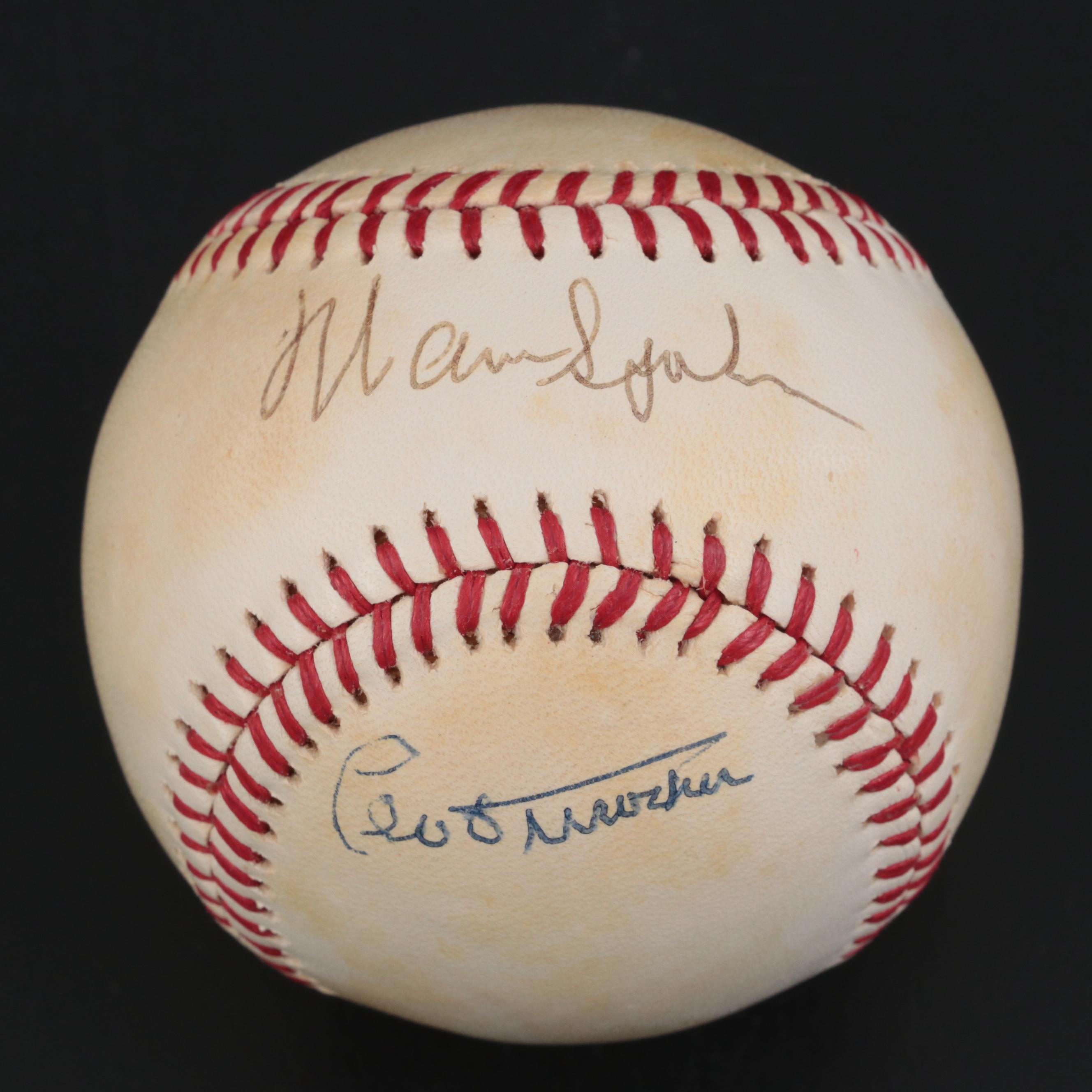 Warren Spahn and Leo Durocher Signed Rawlings Giamatti National League Baseball