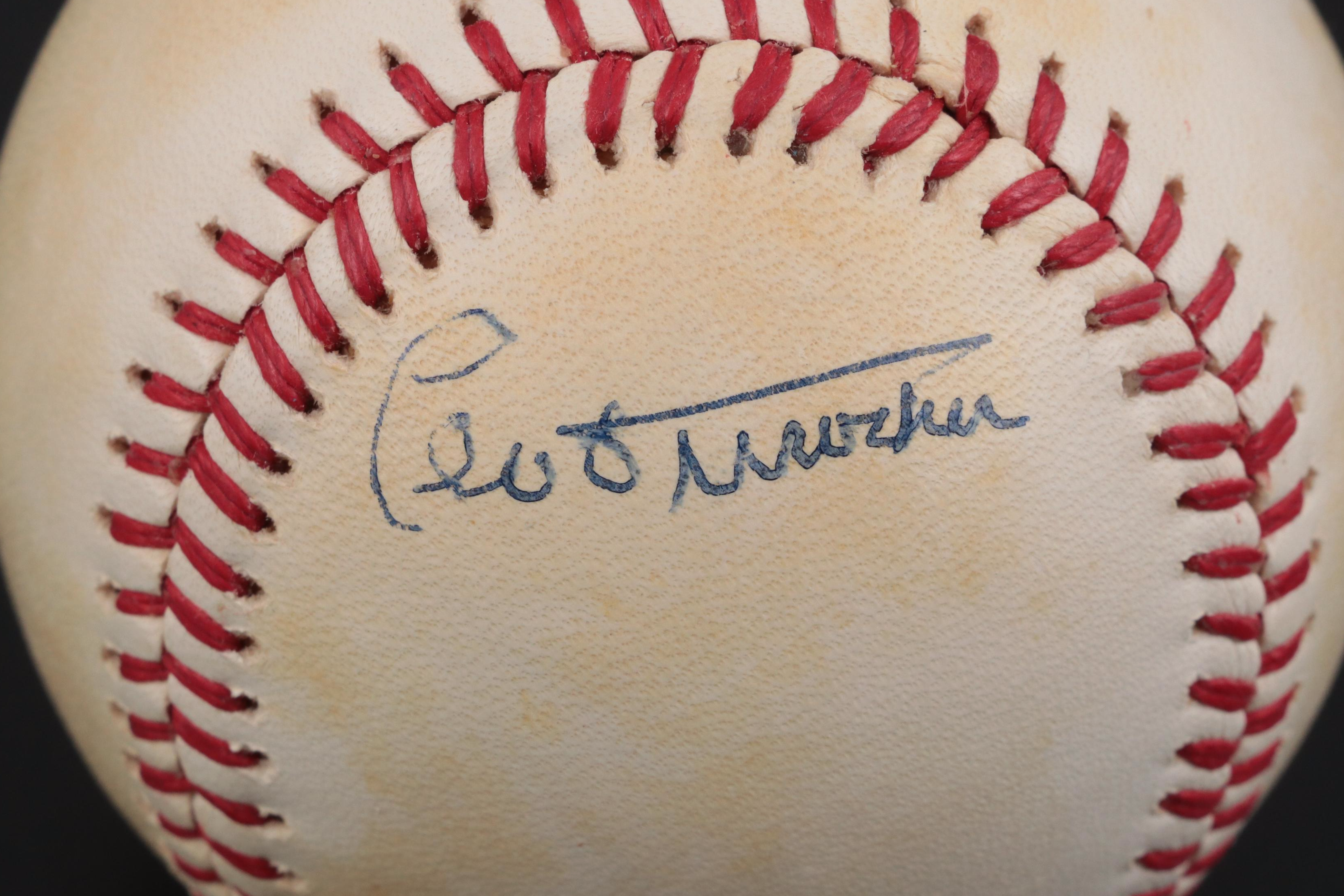 Warren Spahn and Leo Durocher Signed Rawlings Giamatti National League Baseball