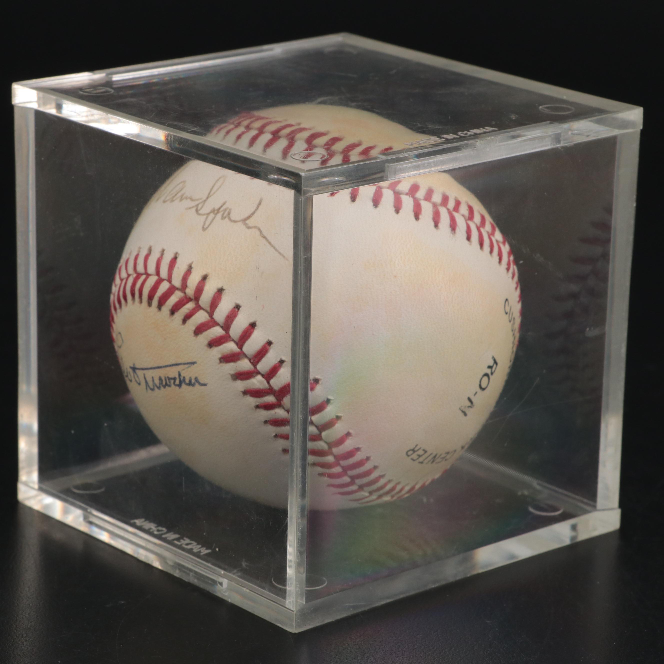 Warren Spahn and Leo Durocher Signed Rawlings Giamatti National League Baseball