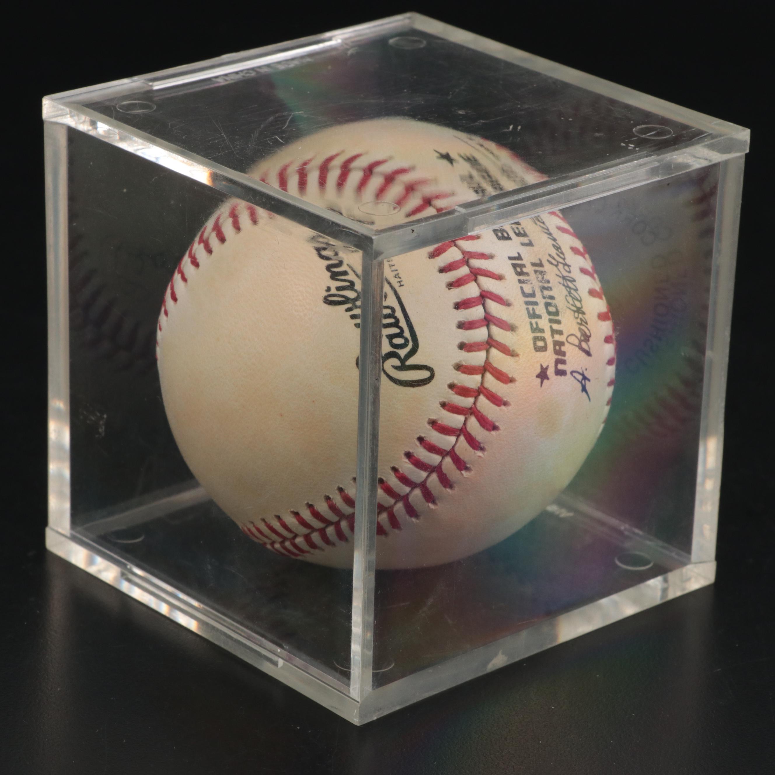 Warren Spahn and Leo Durocher Signed Rawlings Giamatti National League Baseball